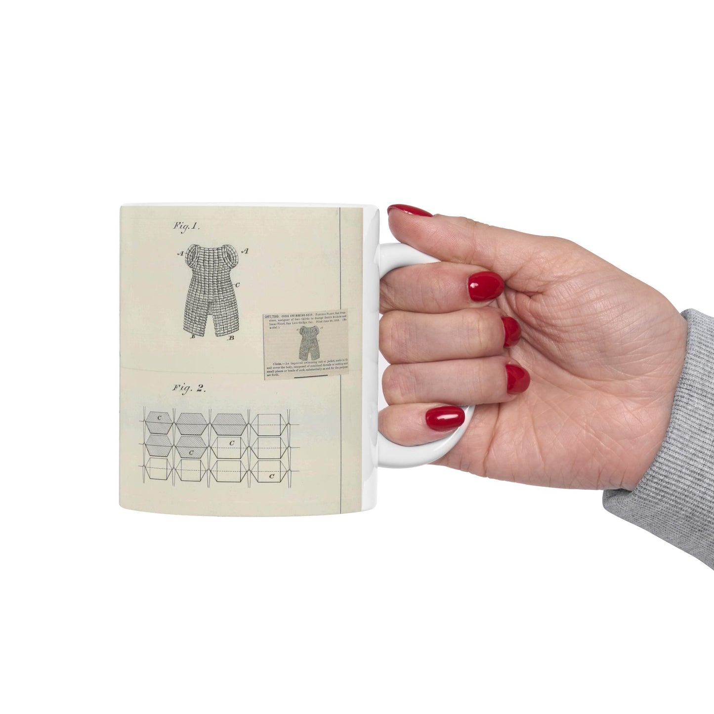 Patent drawing - for P. Plant's Cork Swimming Suit Public domain image Beautiful Novelty Ceramic Coffee Mug 11oz