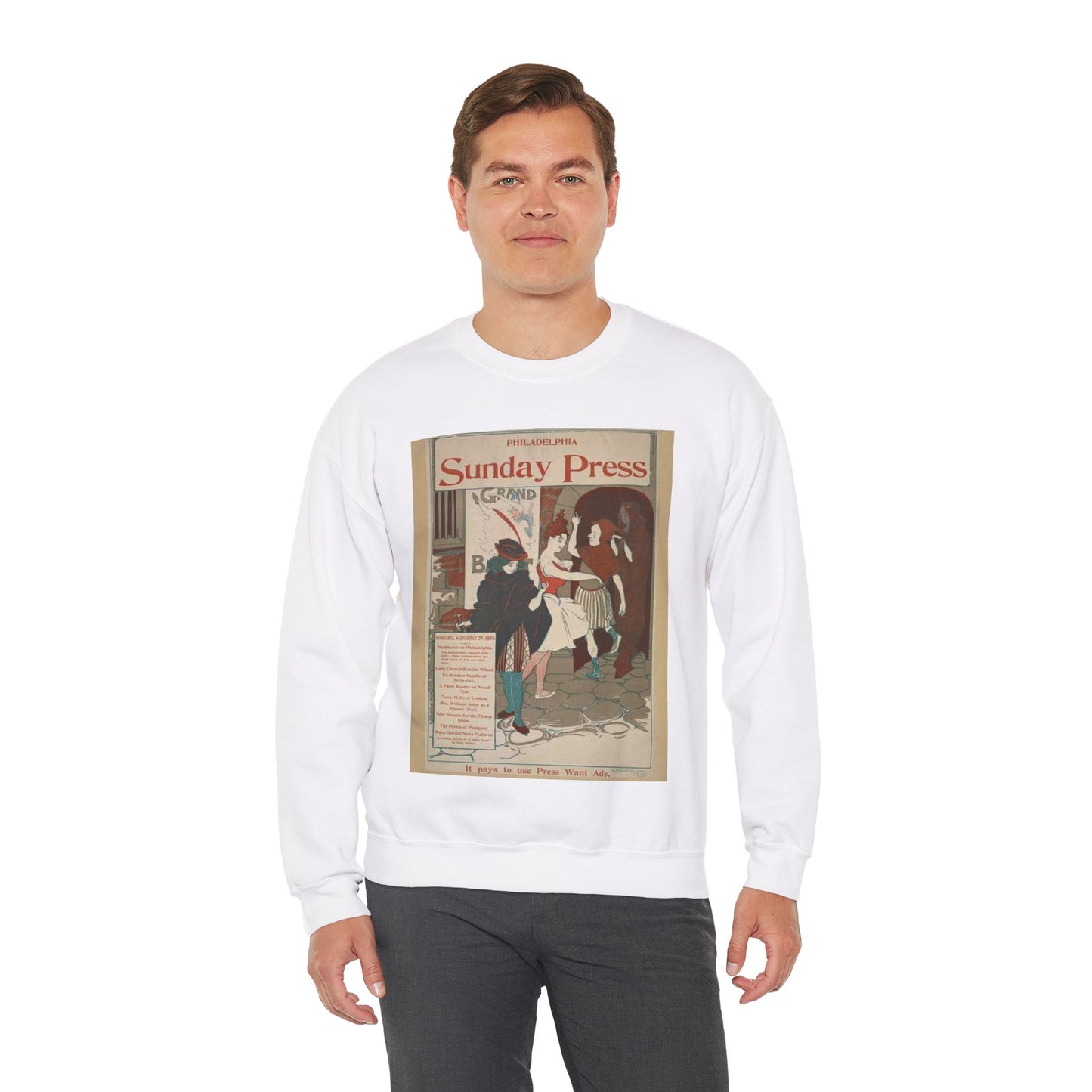 Philadelphia Sunday press. September 29, 1895. White Heavy Blend Adult Crew Neck SweatShirt