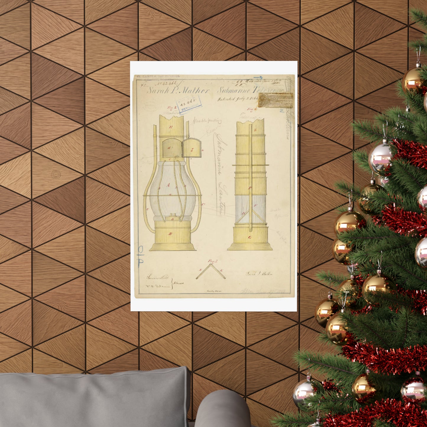 Patent drawing - Drawing of Submarine Telescope Public domain image High Quality Matte Wall Art Poster for Home, Office, Classroom