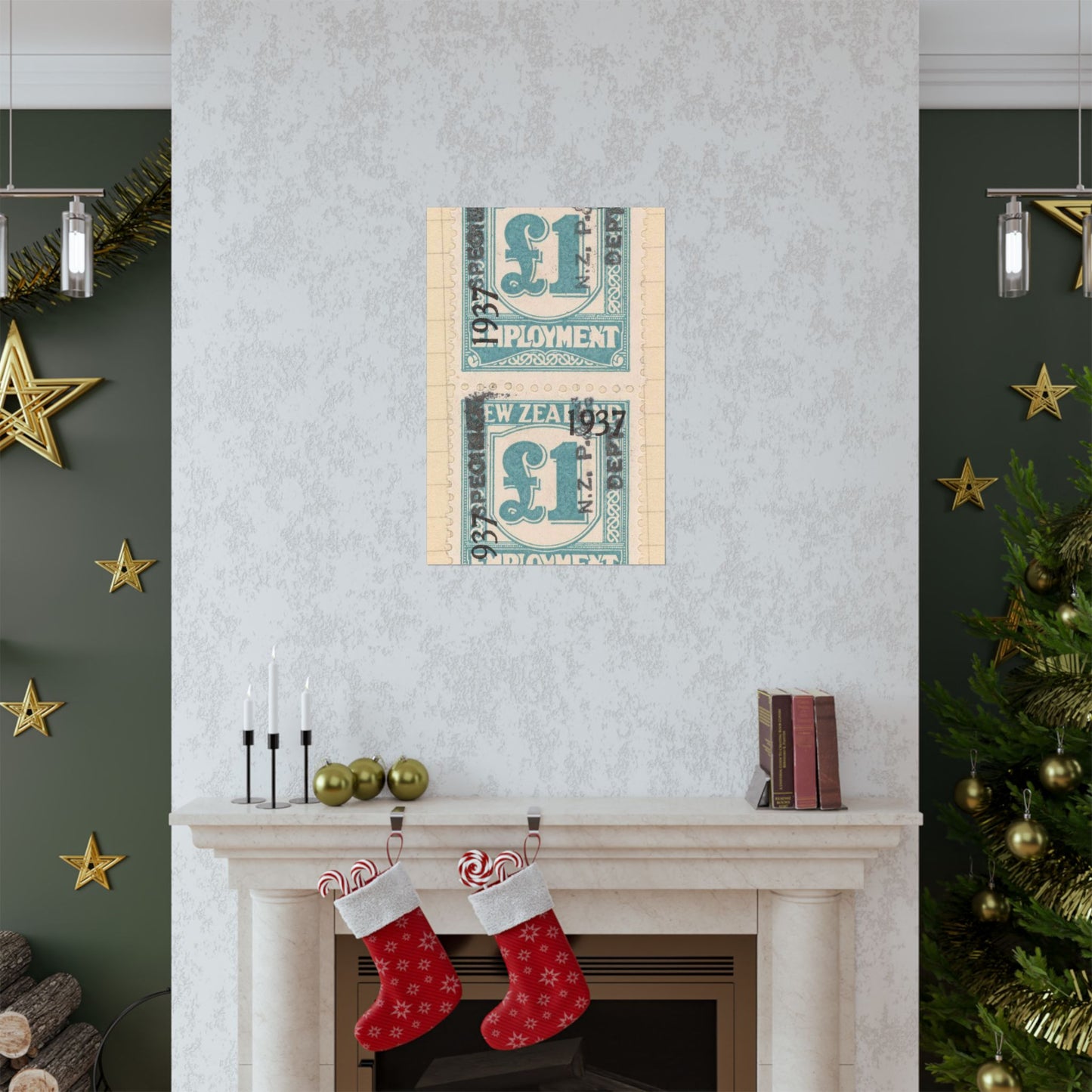 Block of one pound Unemployment Relief stamps overprinted '1937' and 'Specimen' High Quality Matte Wall Art Poster for Home, Office, Classroom
