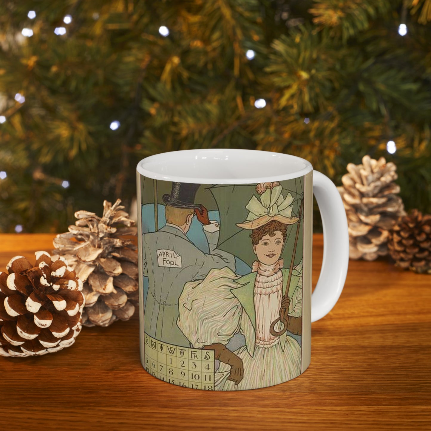 April, Art Nouveau Poster - Art nouveau public domain poster Beautiful Novelty Ceramic Coffee Mug 11oz