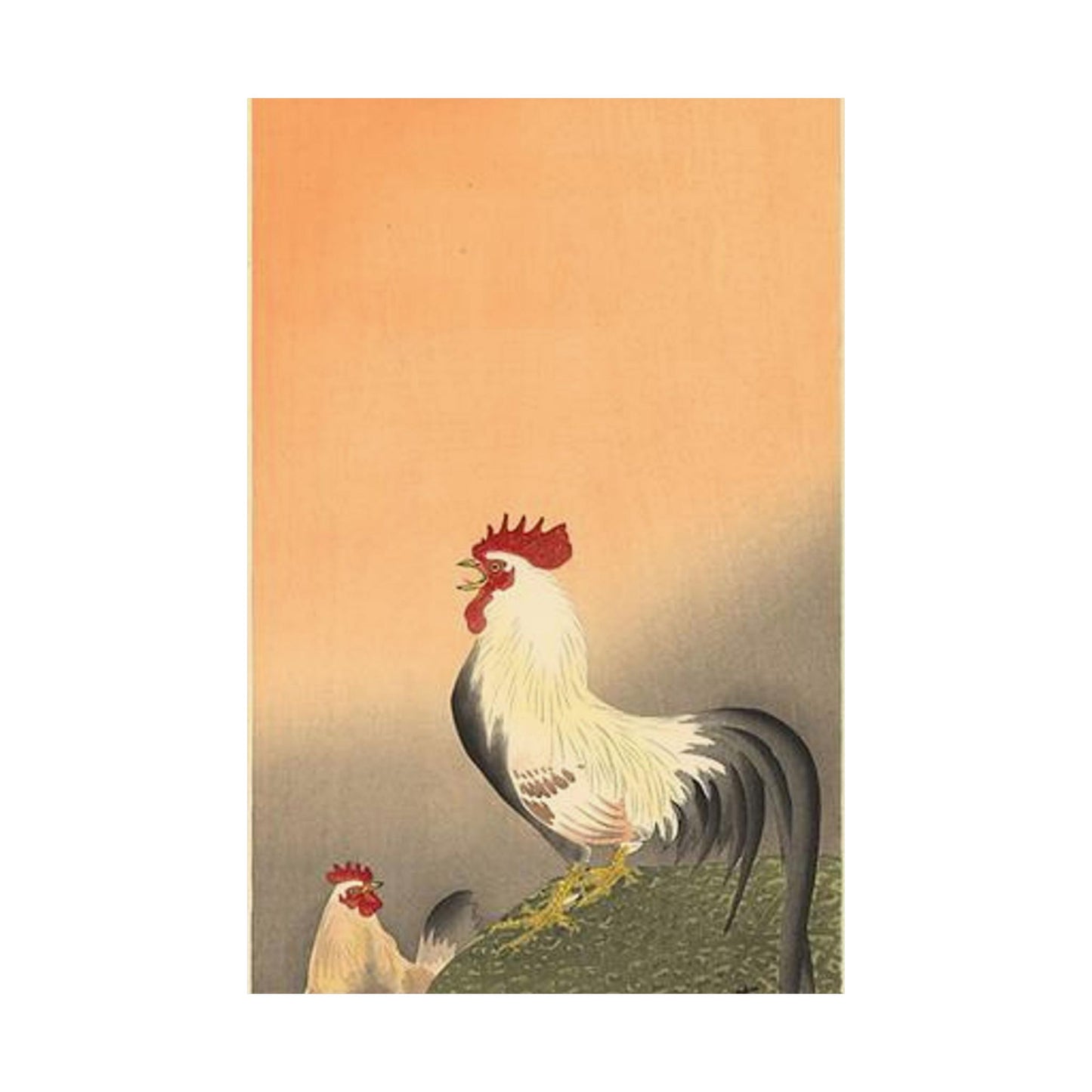 Koson - rooster-and-hen-at-sunrise, Ohara Koson High Quality Matte Wall Art Poster for Home, Office, Classroom