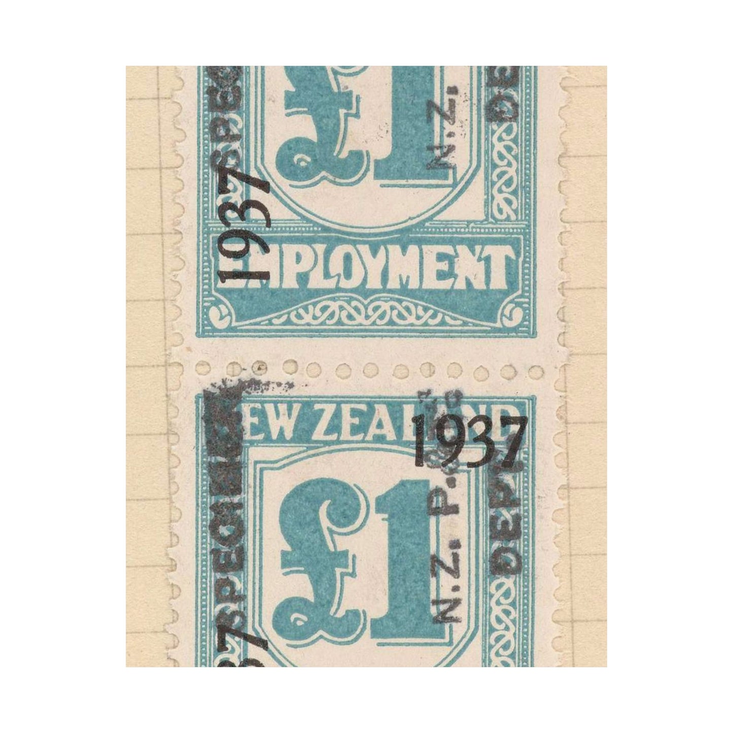 Block of one pound Unemployment Relief stamps overprinted '1937' and 'Specimen' High Quality Matte Wall Art Poster for Home, Office, Classroom