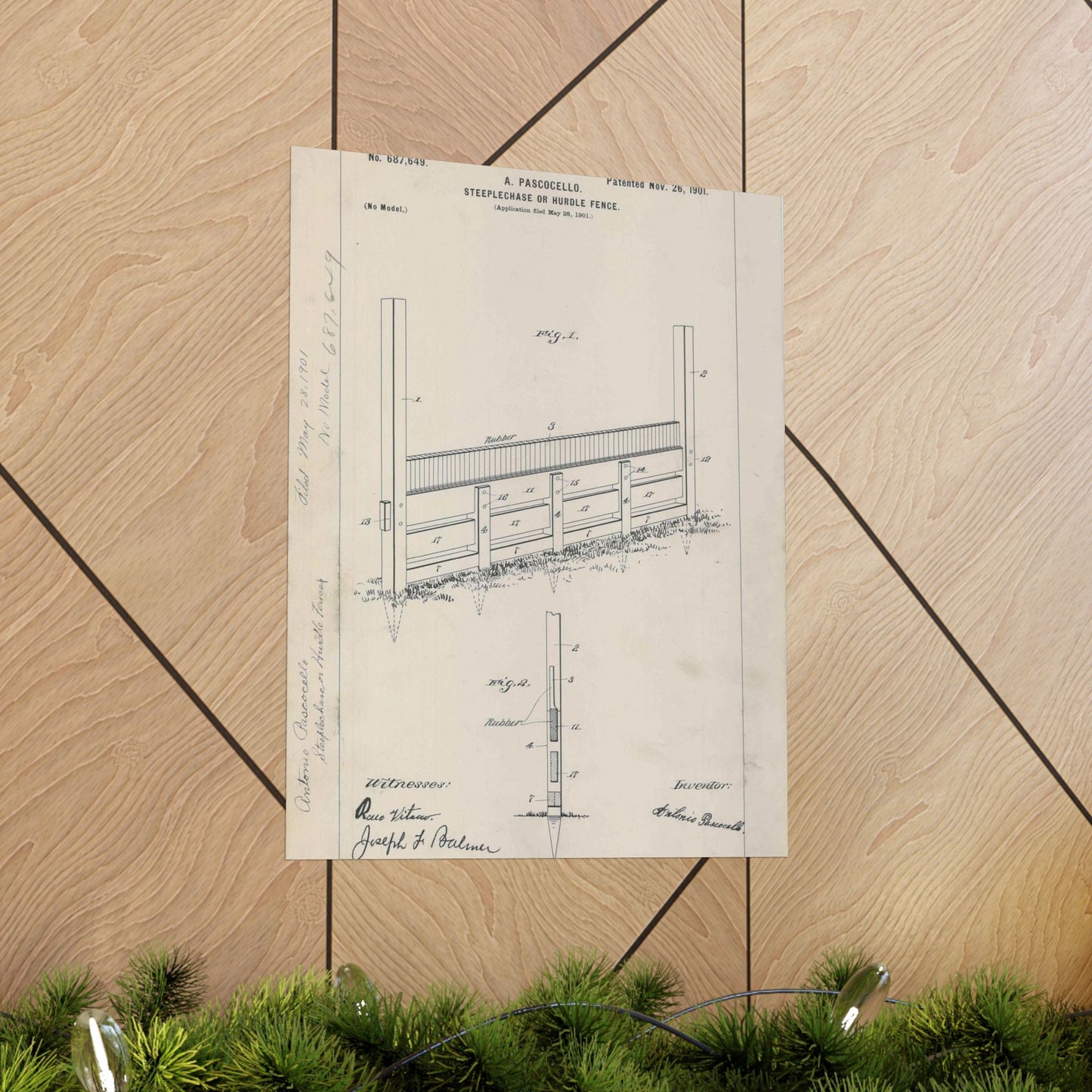 Patent Drawing of Engine - for A. Pascocello' Steeplechase or Hurdle Fence Public domain image High Quality Matte Wall Art Poster for Home, Office, Classroom