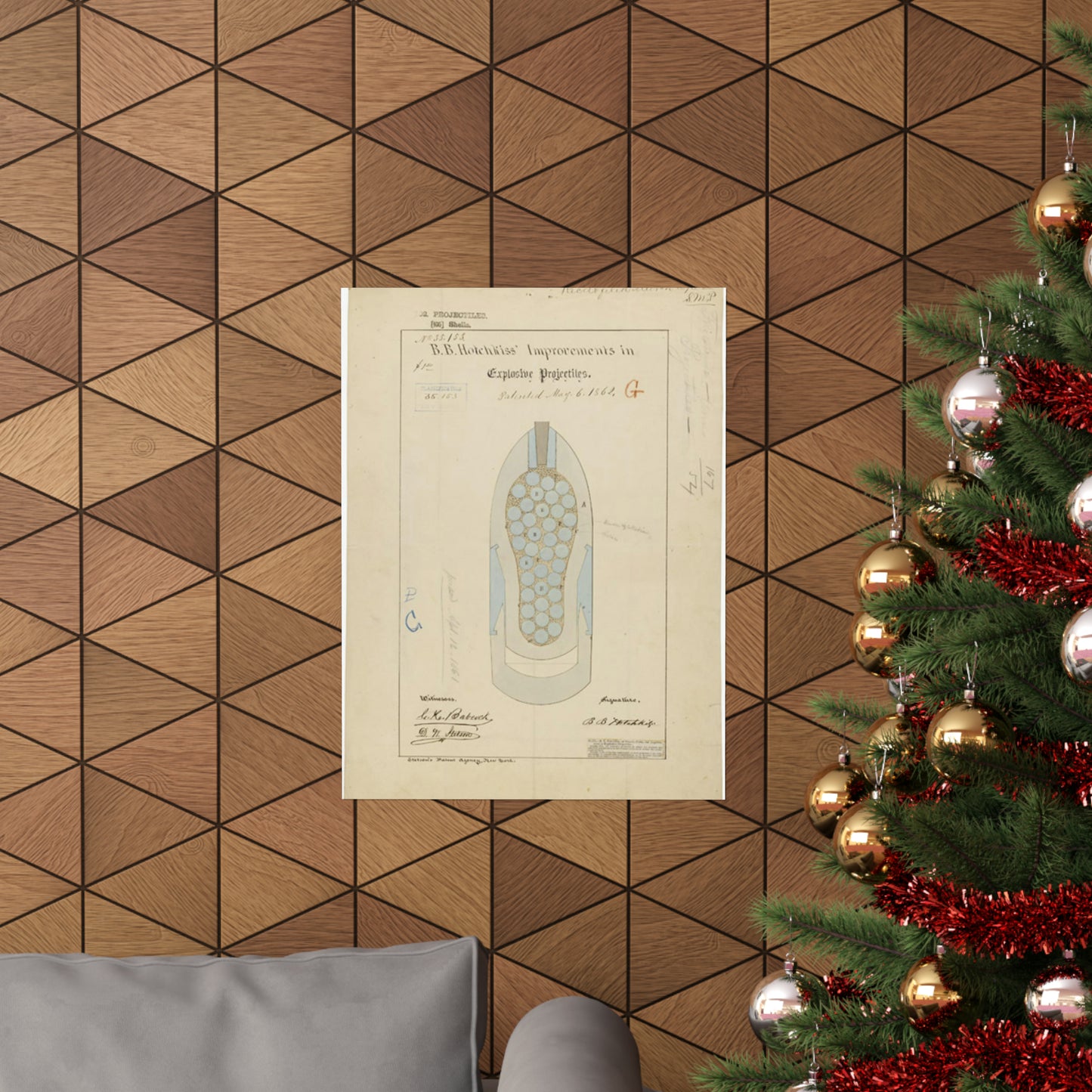 Patent drawing - Drawing of Improvements in Explosive Projectiles Public domain image High Quality Matte Wall Art Poster for Home, Office, Classroom