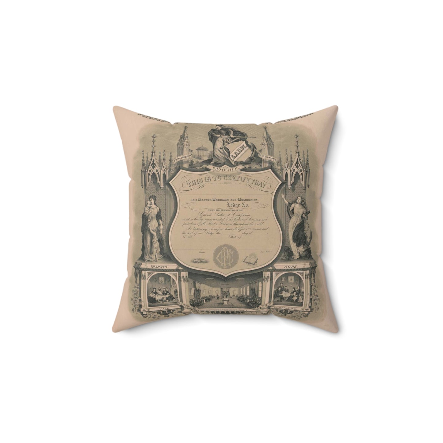 Ancient order of United Workmen, purity, education, elevation of mankind Decorative Accent Square Pillow