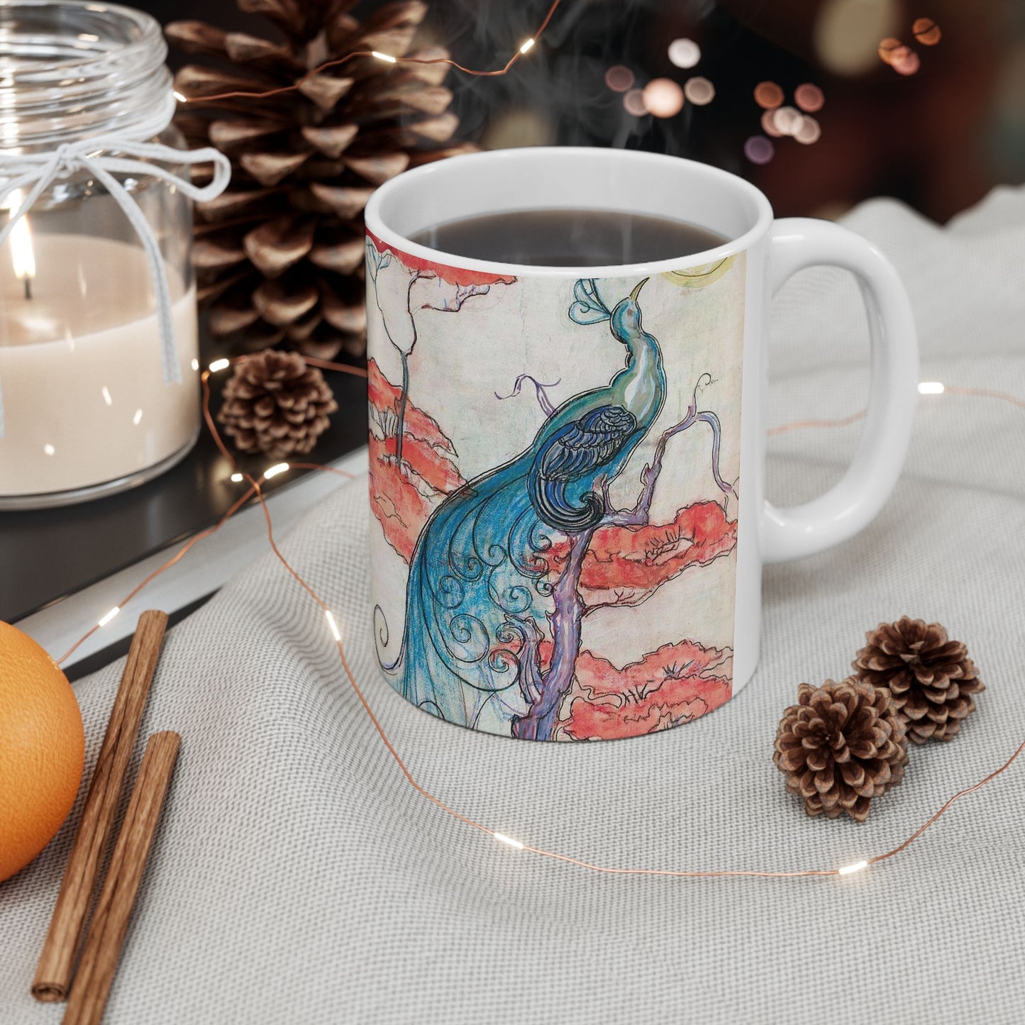 EliseuVisconti-A832-Pavão iluminado – Estudo para tecido Beautiful Novelty Ceramic Coffee Mug 11oz