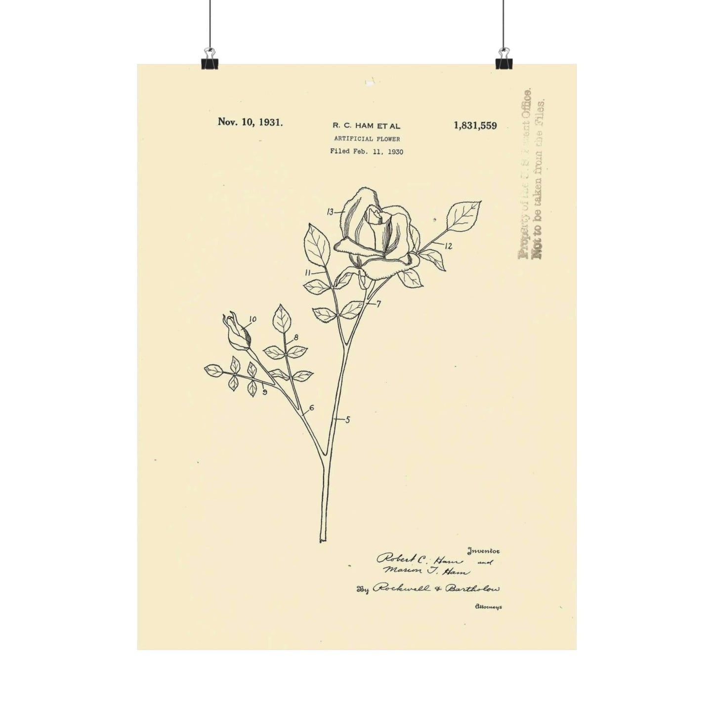 Patent Case File No. 1,831,559, Artificial Flower, Inventor(s)- Robert C. Ham and Marion T. Ham. - DPLA - 08745302078898b8870d70b04cb216a9 (page 5) High Quality Matte Wall Art Poster for Home, Office, Classroom