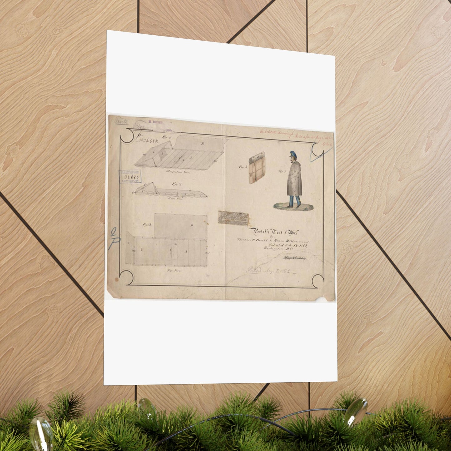 Patent drawing - Drawing of Portable Tent and Abri Public domain image High Quality Matte Wall Art Poster for Home, Office, Classroom