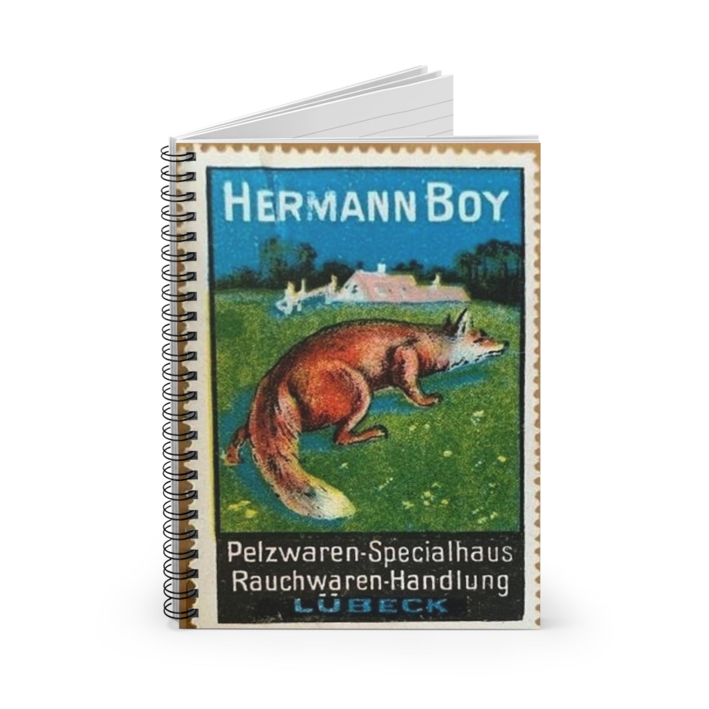 Hermann Boy, Pelzwaren-Specialhaus Lübeck (Reklamemarke, 1913) Spiral Bound Ruled Notebook with Printed Cover