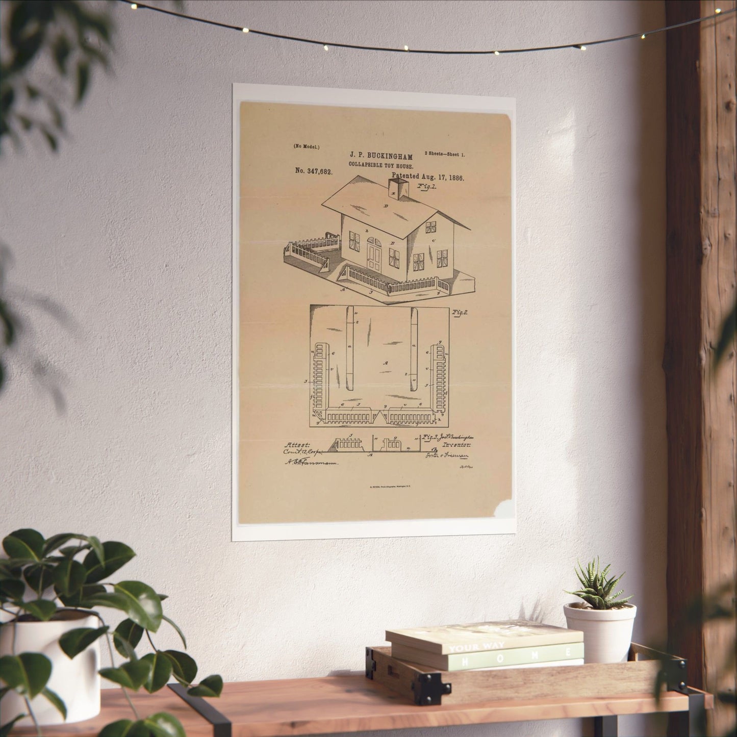 Patent Drawing of Engine - Drawing for a Collapsible Toy House Public domain image High Quality Matte Wall Art Poster for Home, Office, Classroom