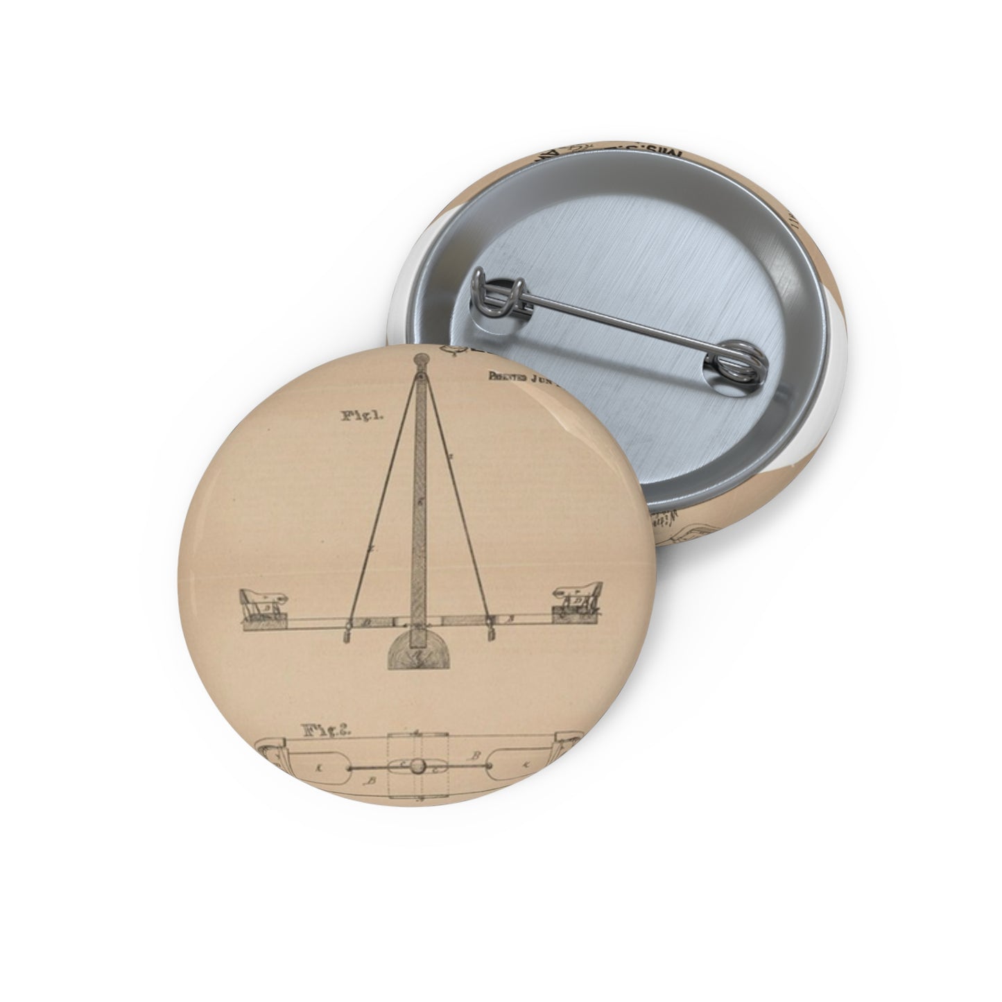 Patent drawing - for a See Saw Public domain image Pin Buttons with Crisp Design