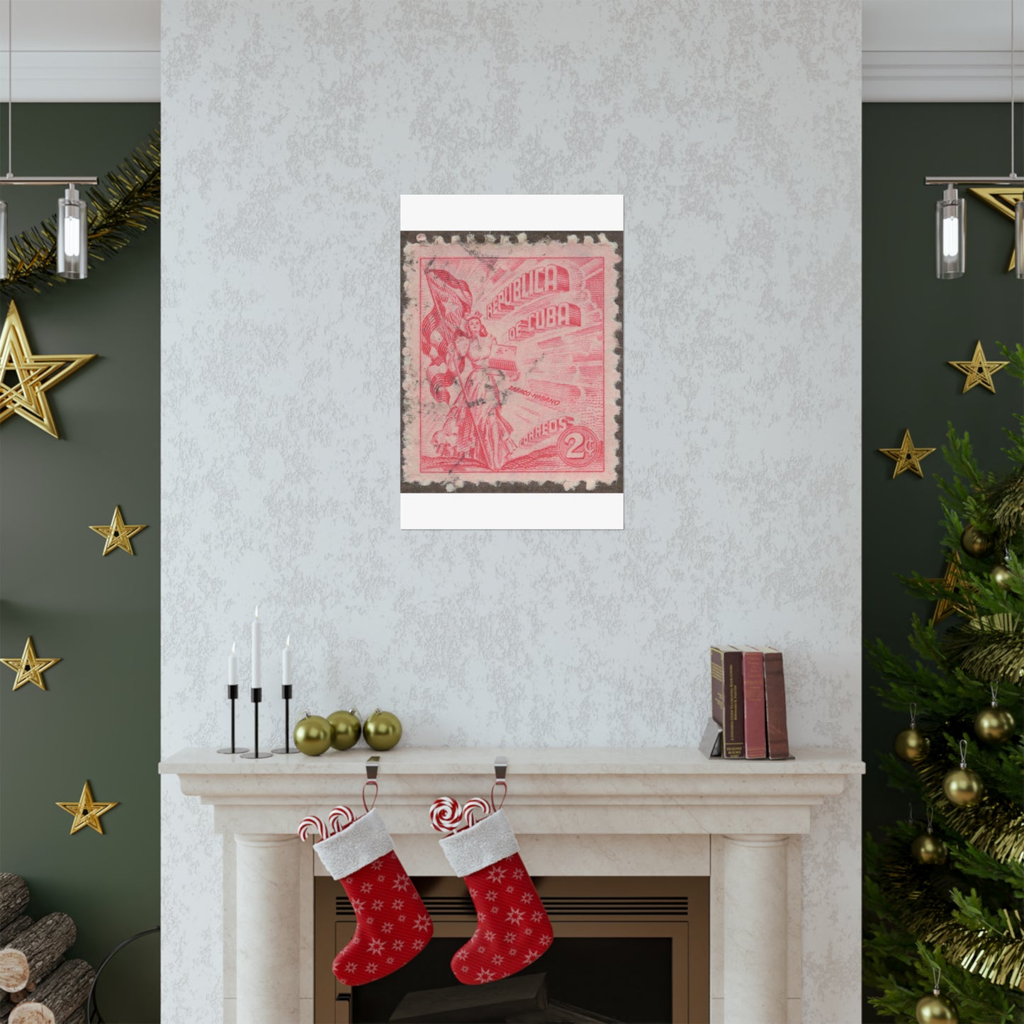 Frimärke ur Gösta Bodmans filatelistiska motivsamling, påbörjad 1950.Frimärke från Cuba, 1948. Motiv av kvinnosymbol för friheten med cigrarrlåda och flagga. High Quality Matte Wall Art Poster for Home, Office, Classroom