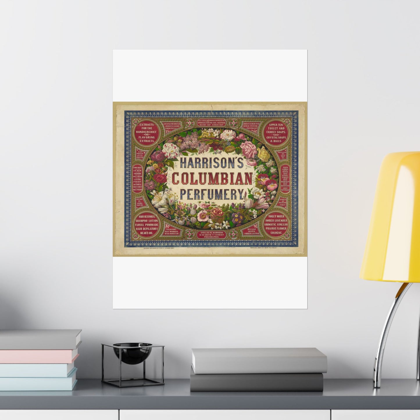 Harrison's Columbian perfumery / Designed and drawn on stone by Alphonse Bigot. High Quality Matte Wall Art Poster for Home, Office, Classroom
