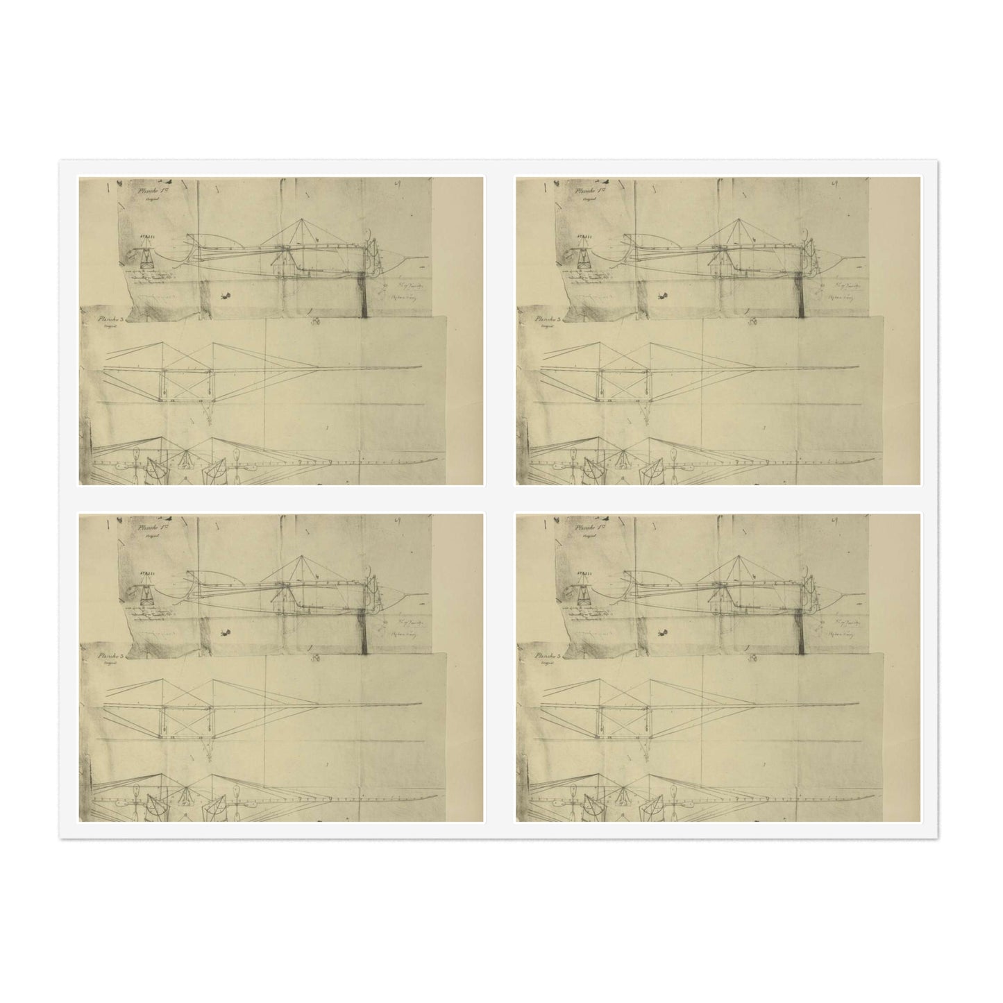 Patent drawing - Planche I et II du brevet n° 111.574 pris en France le 16 février 1876, par Penaud et Gauchot, pour «Un aéro-plane ou appareil aérien volant». Public domain image Laminated UV Protective Vinyl Stickers