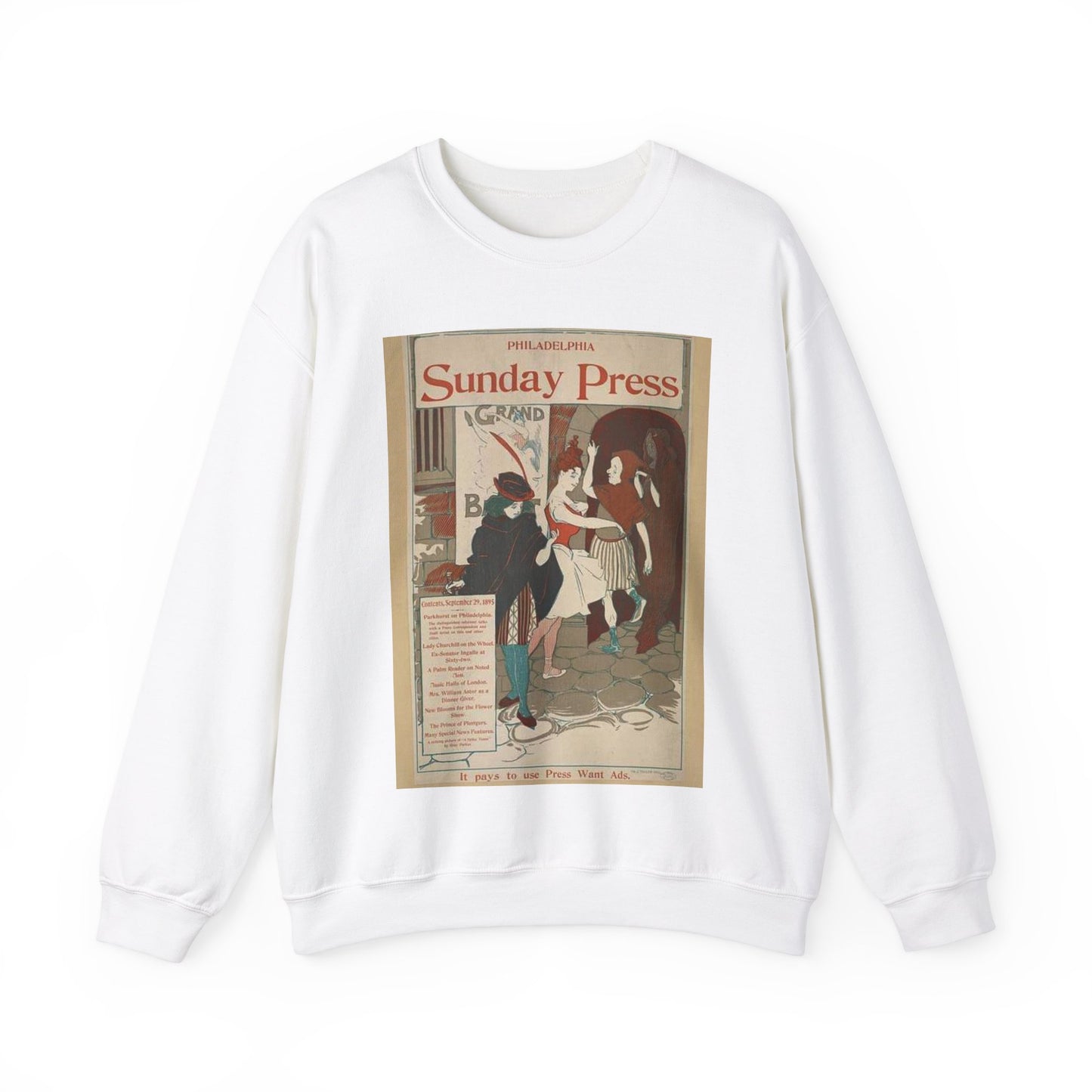 Philadelphia Sunday press. September 29, 1895. White Heavy Blend Adult Crew Neck SweatShirt