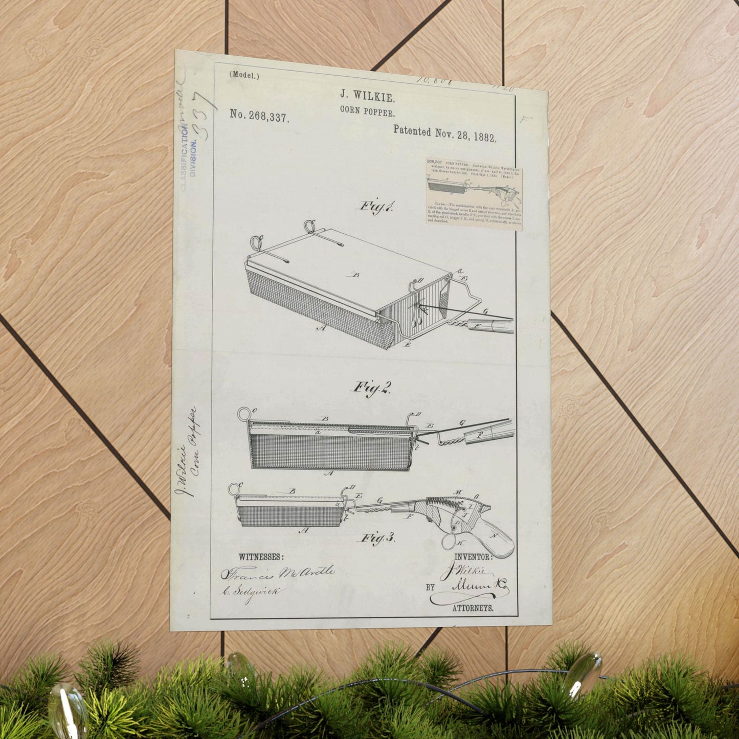 Patent Drawing of Engine - for J. Wilkie's Corn Popper Public domain image High Quality Matte Wall Art Poster for Home, Office, Classroom