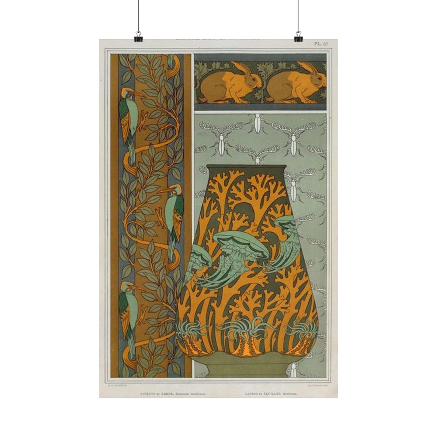 Piverts et arbre, bordure verticale. Lapins et feuilles, bordure. Méduses, anémones de mer et algues, vase. Insectes, jeu de fond. High Quality Matte Wall Art Poster for Home, Office, Classroom