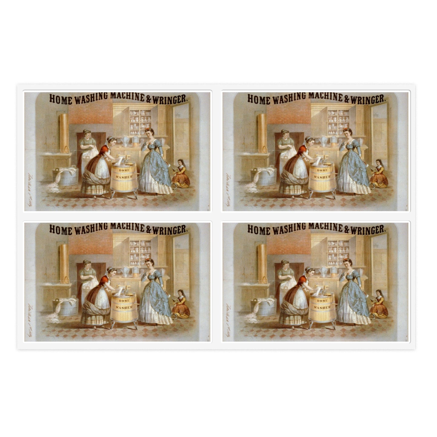 Home washing machine & wringer - A painting of a woman washing a child in a kitchen Laminated UV Protective Vinyl Stickers
