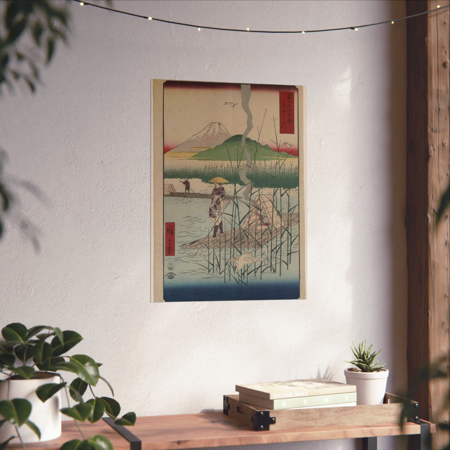 18 - The Sagami River - A painting of a man standing on a boat in a body of water High Quality Matte Wall Art Poster for Home, Office, Classroom