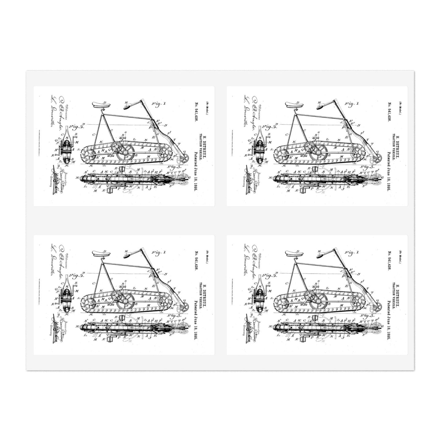 Patent drawing - Traction "Vehicle" (Bicycle Patent, 1895) Public domain image Laminated UV Protective Vinyl Stickers
