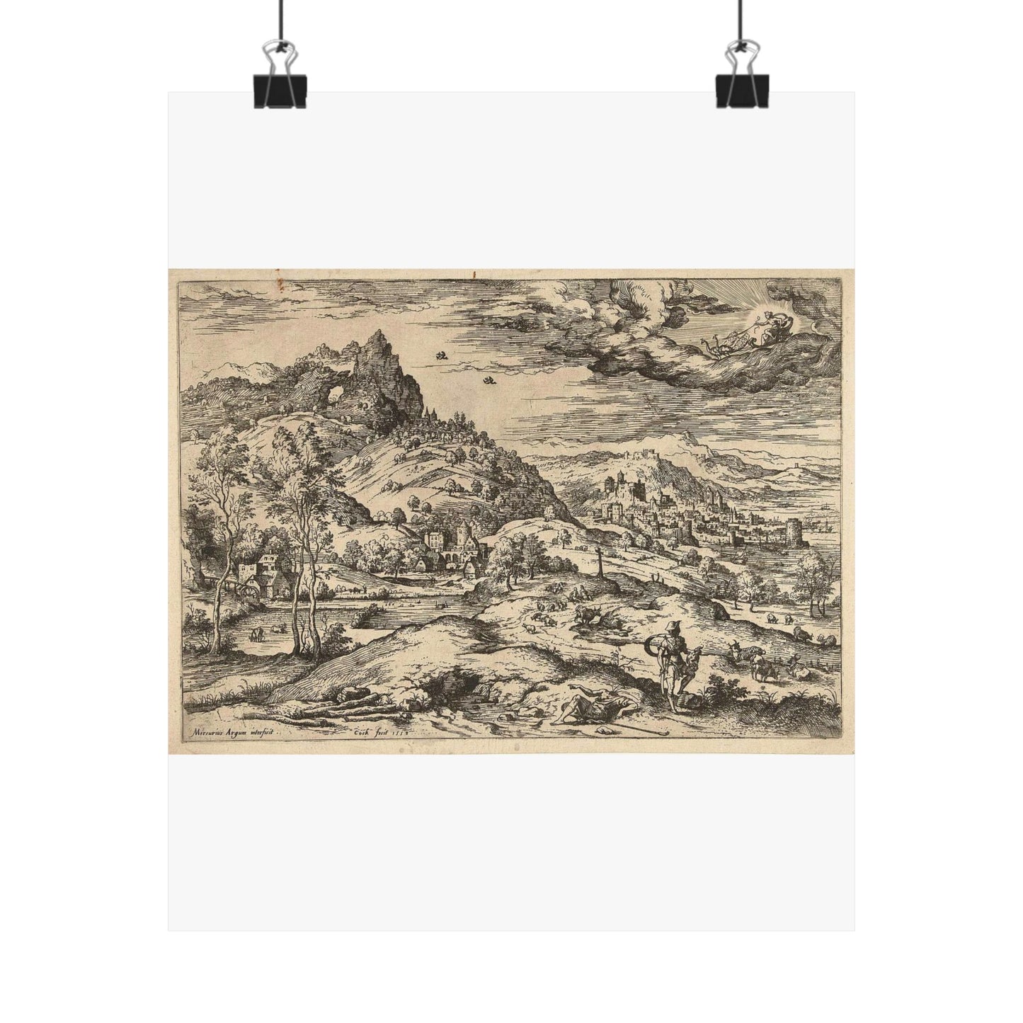 Hieronymus Cock - Mercurius met het hoofd van Argus High Quality Matte Wall Art Poster for Home, Office, Classroom
