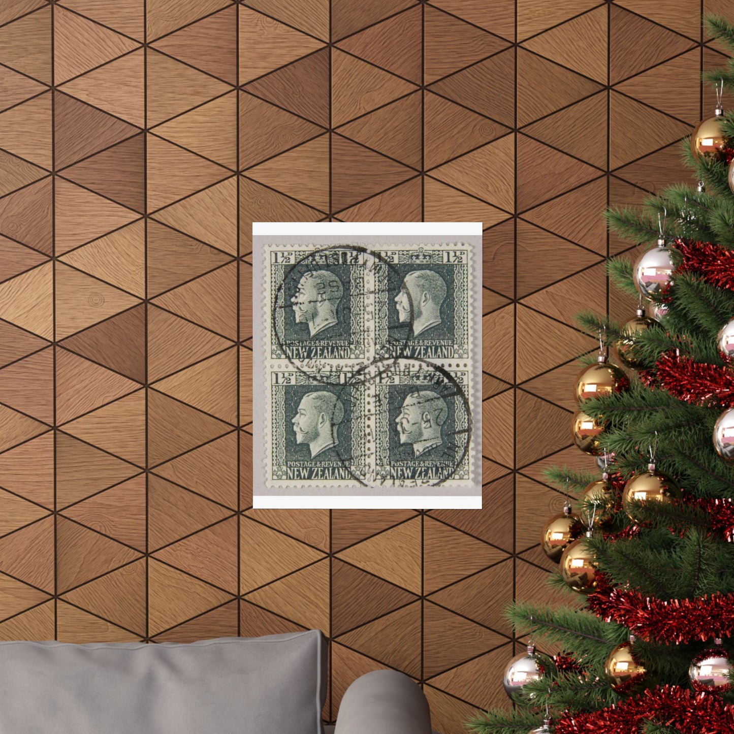 Block of one and a half penny 'King George V' definitive stamps in grey slate High Quality Matte Wall Art Poster for Home, Office, Classroom