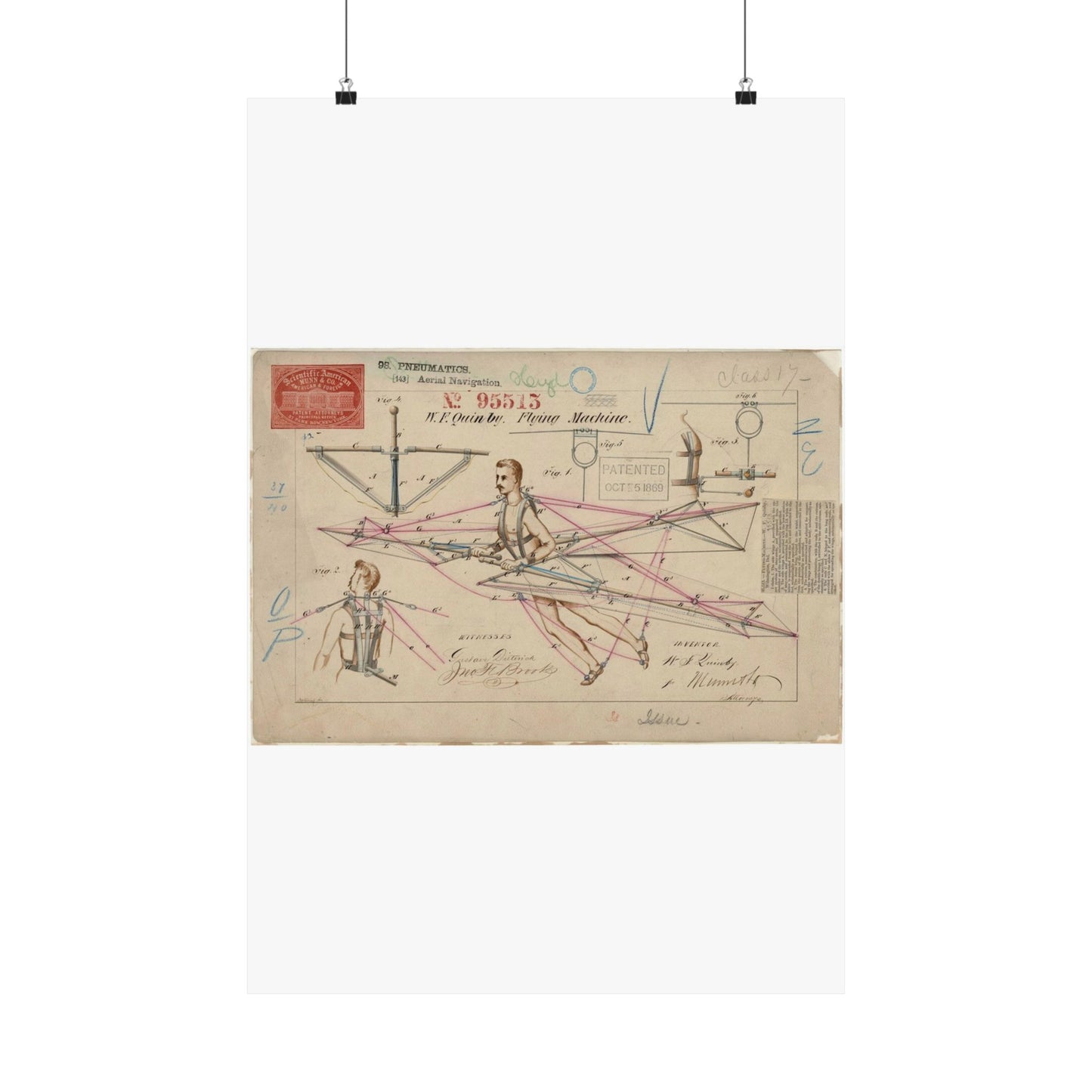 Patent drawing - for a Flying Machine Public domain image High Quality Matte Wall Art Poster for Home, Office, Classroom