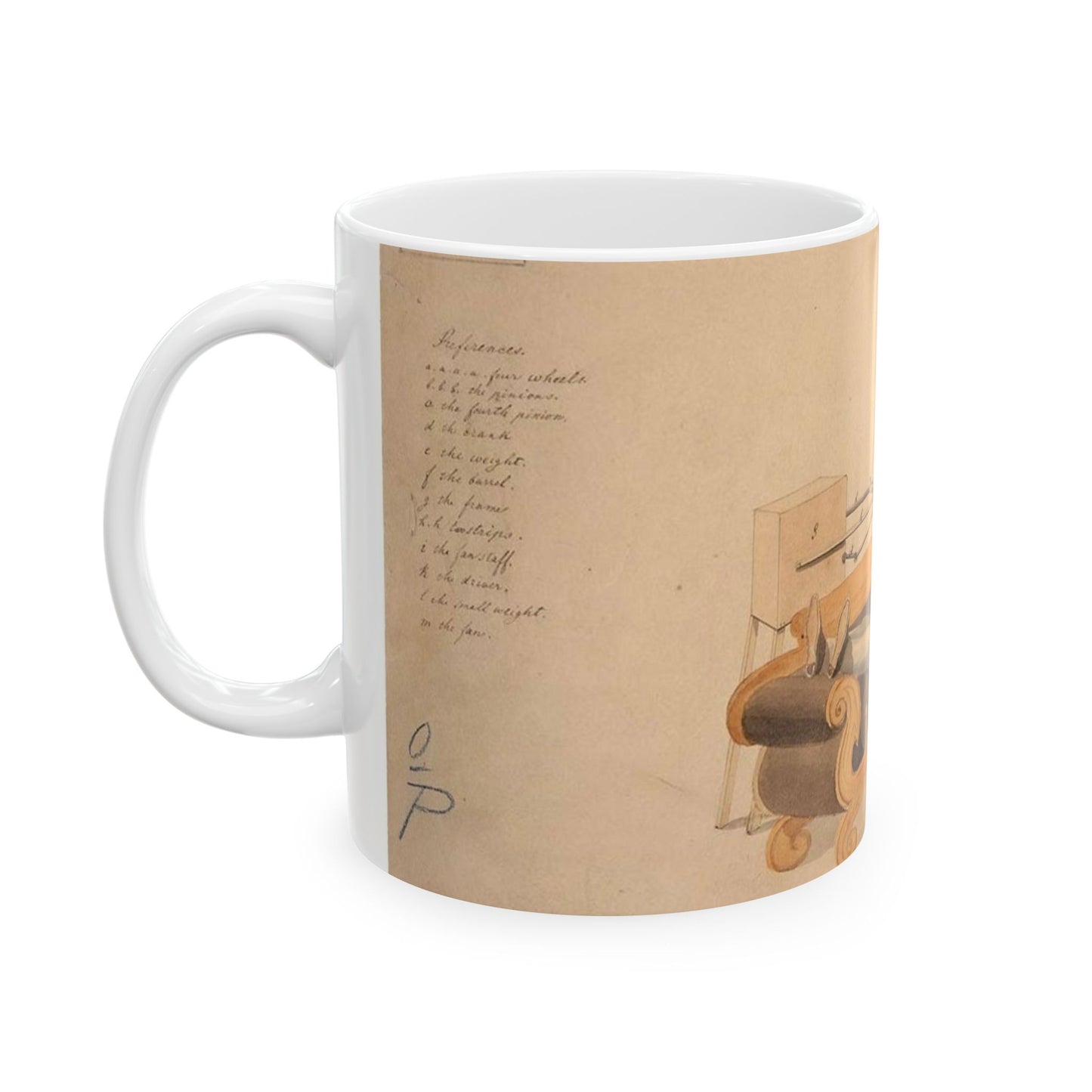 Patent drawing - Drawing of Fan Moved by Mechanism Public domain image Beautiful Novelty Ceramic Coffee Mug 11oz