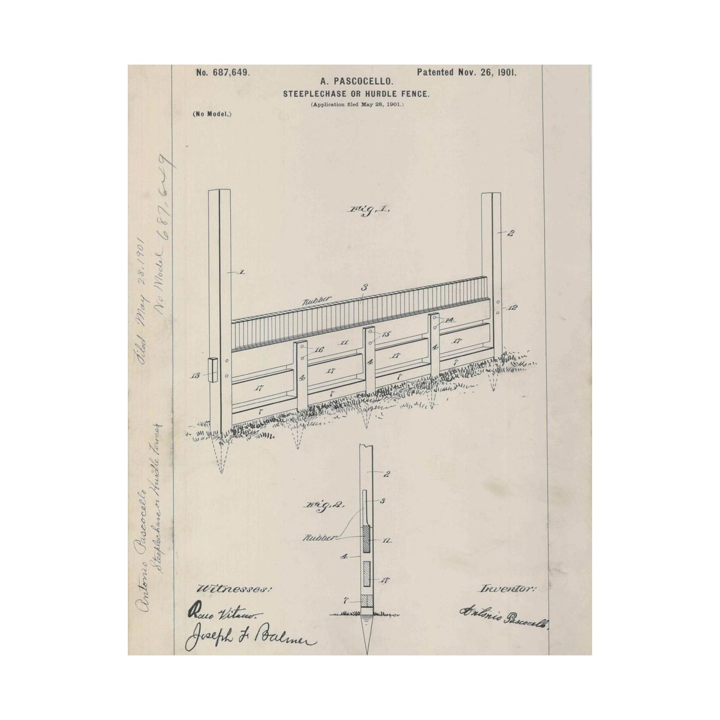 Patent Drawing of Engine - for A. Pascocello' Steeplechase or Hurdle Fence Public domain image High Quality Matte Wall Art Poster for Home, Office, Classroom
