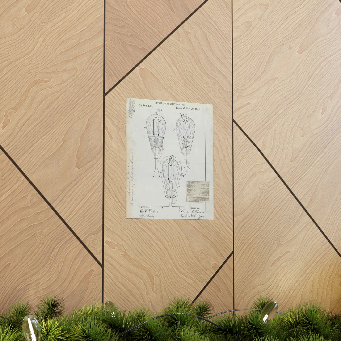 Patent drawing - for T. A. Edison's Incandescing Electric Lamp Public domain image High Quality Matte Wall Art Poster for Home, Office, Classroom