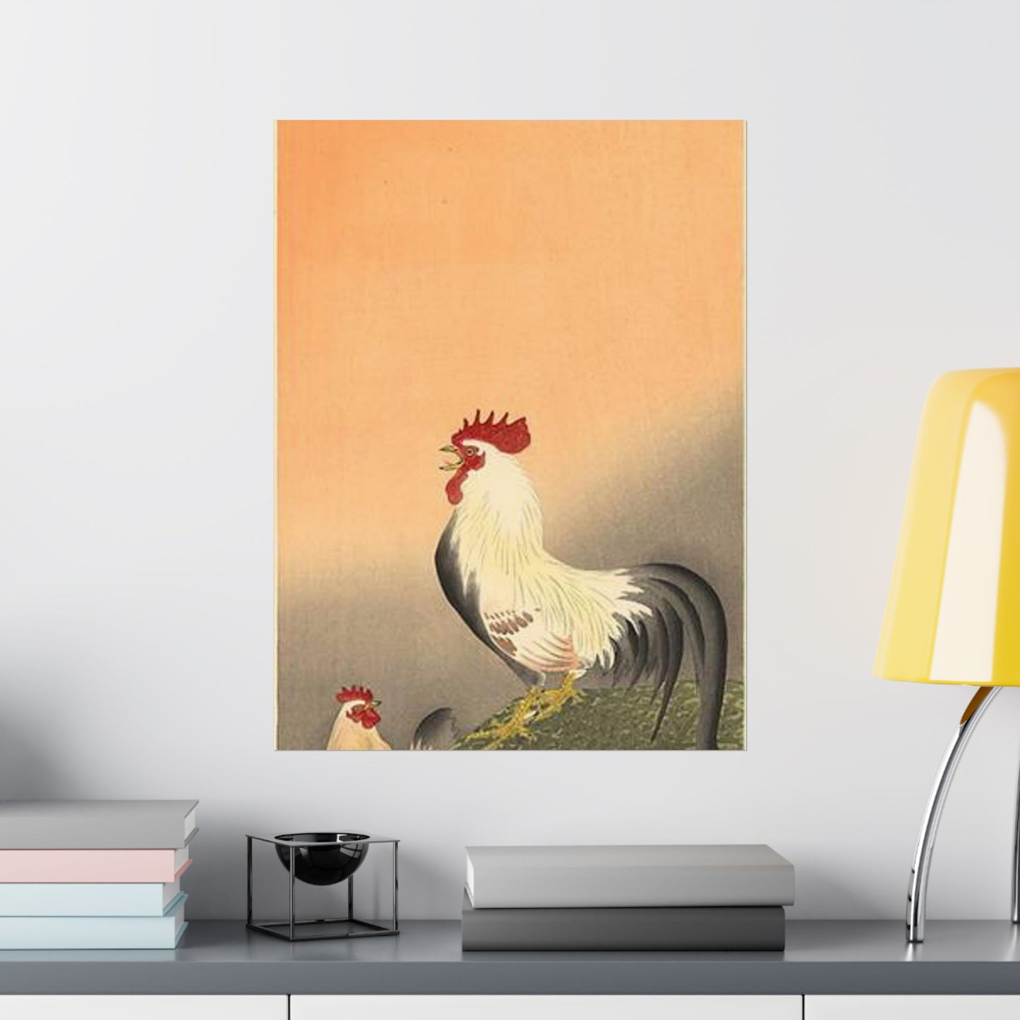 Koson - rooster-and-hen-at-sunrise, Ohara Koson High Quality Matte Wall Art Poster for Home, Office, Classroom