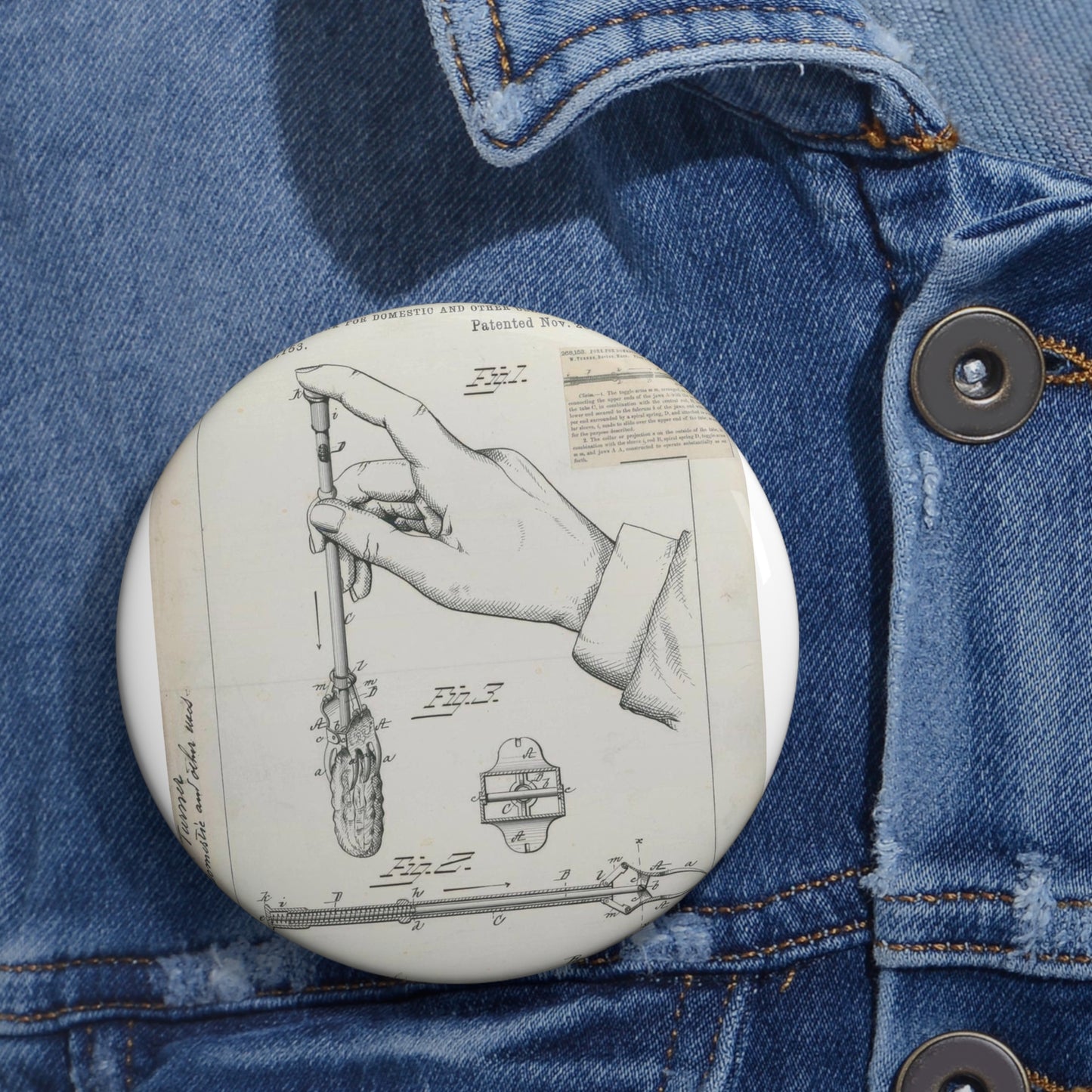Patent drawing - for R. W. Turner's Fork for Domestic and Other Uses Public domain image Pin Buttons with Crisp Design