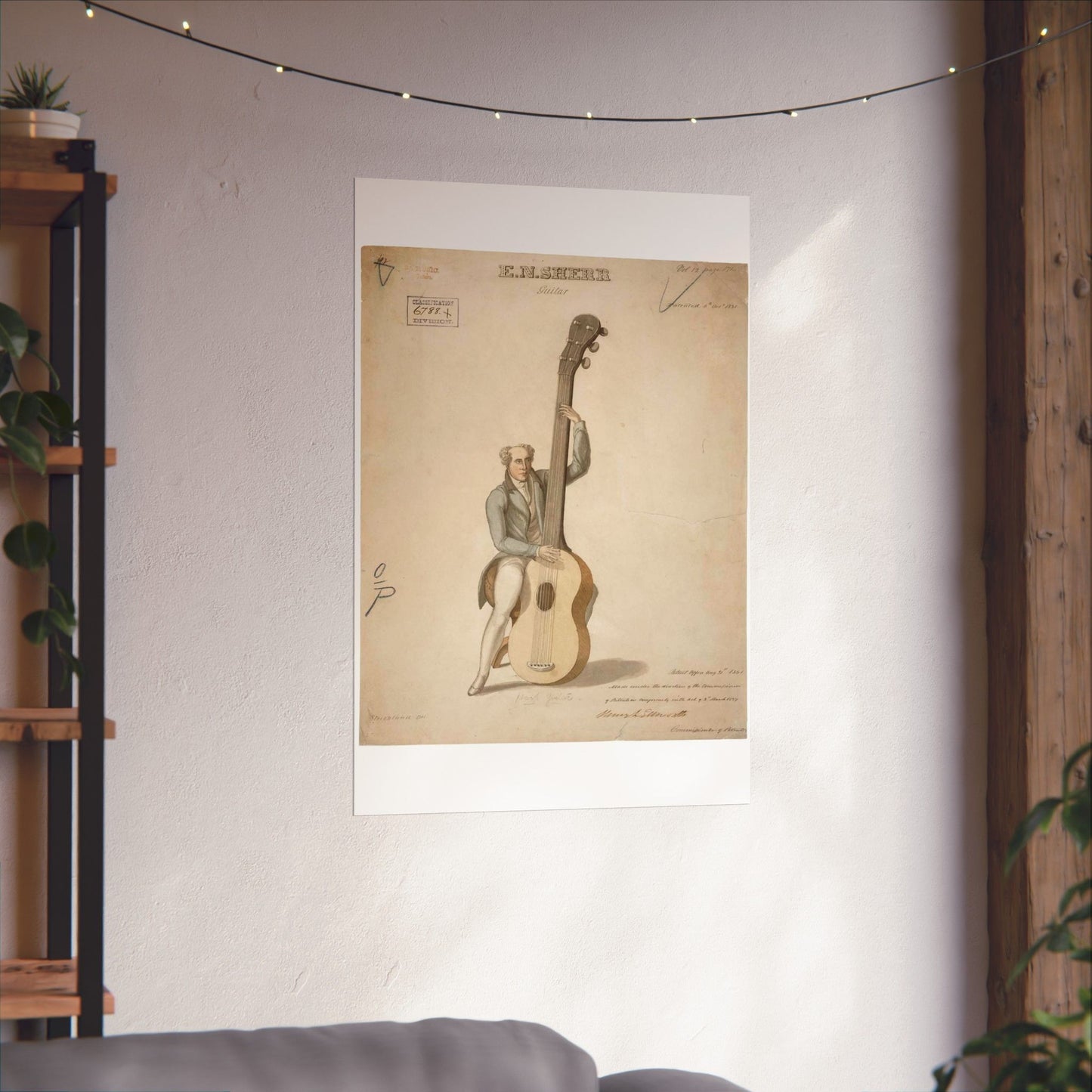 Patent drawing - Drawing of a Harp Guitar Public domain image High Quality Matte Wall Art Poster for Home, Office, Classroom
