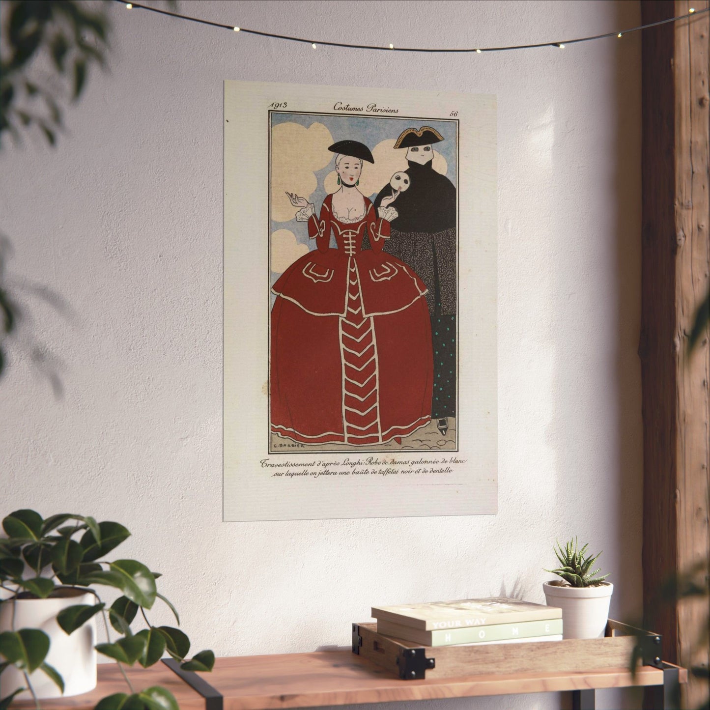 Fancy dress (Travestissement d'aprés Longhi - Robe de damas galonnée de blanc sur laquelle on jettera une baiite de taffetas noir et de dentelle) (CBL WEp 0847) High Quality Matte Wall Art Poster for Home, Office, Classroom