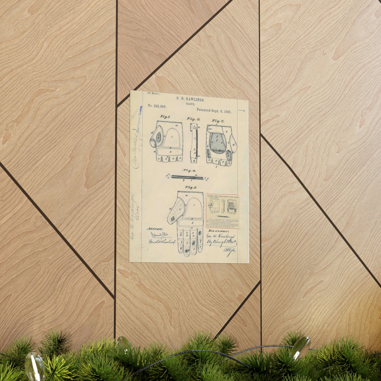 Patent drawing - Drawing for a "Base Ball Glove" Public domain image High Quality Matte Wall Art Poster for Home, Office, Classroom