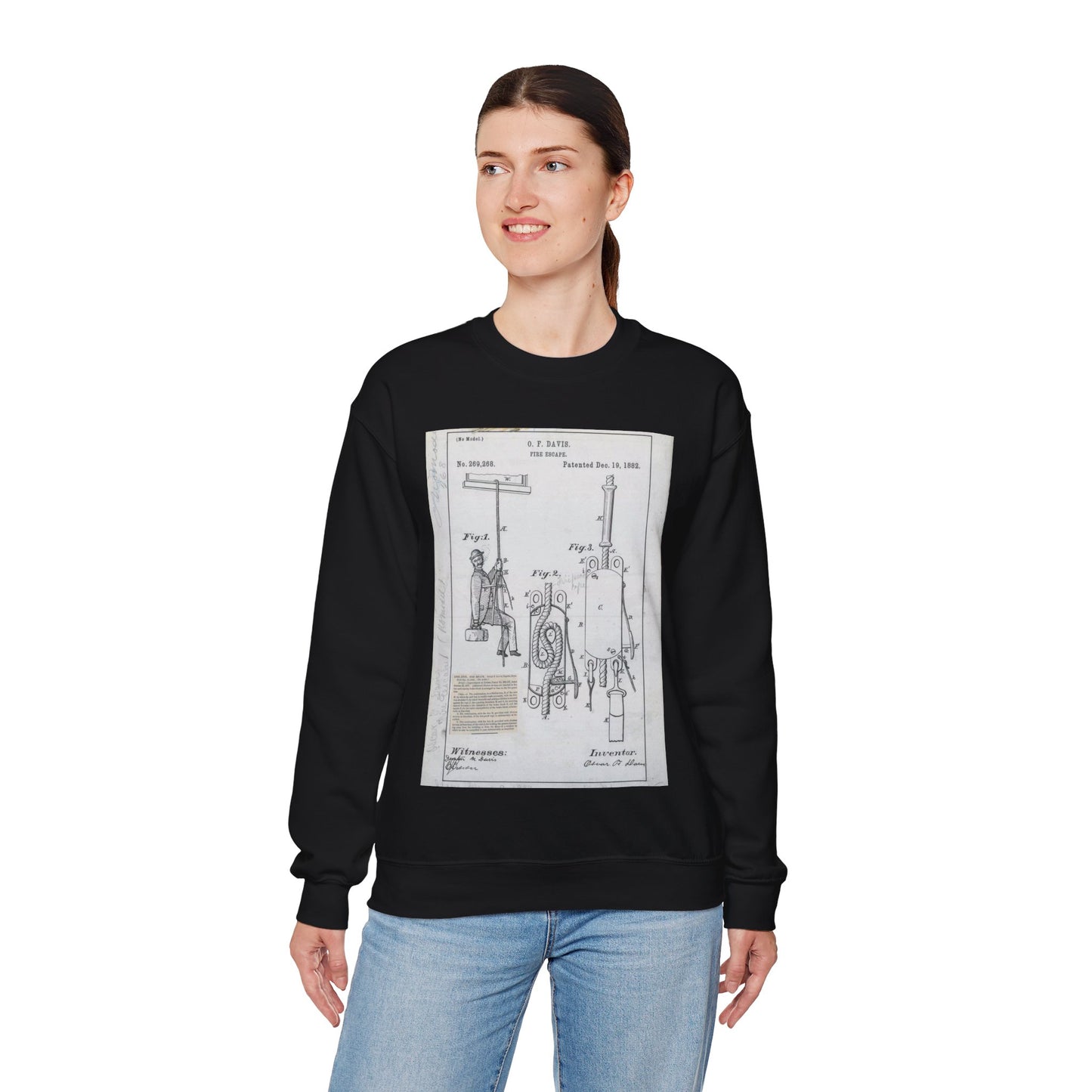 Patent Drawing of Engine - for O. F. Davis' Fire Escape Public domain image Black Heavy Blend Adult Crew Neck SweatShirt