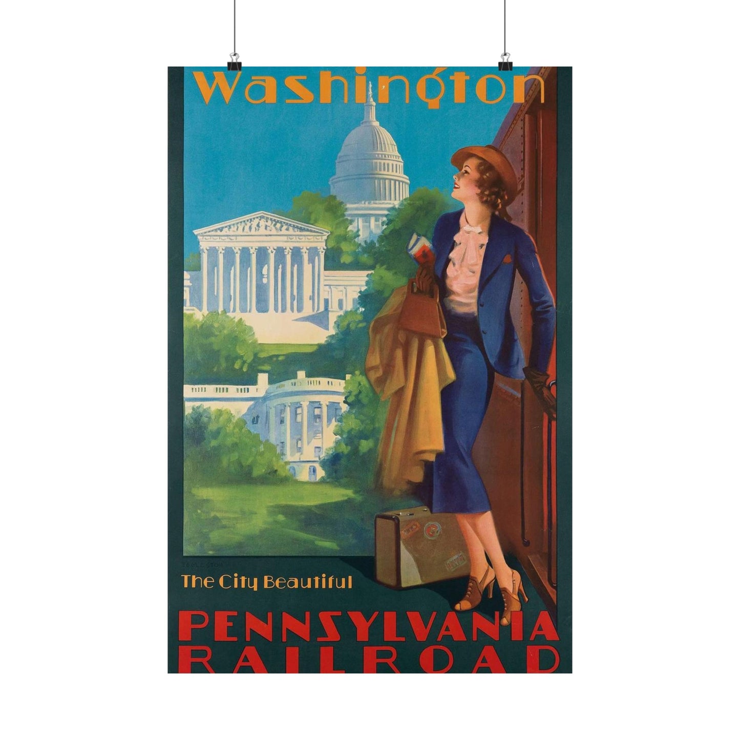 Washington—The City Beautiful, Pennsylvania Railroad poster, artwork by Edward Mason Eggleston High Quality Matte Wall Art Poster for Home, Office, Classroom