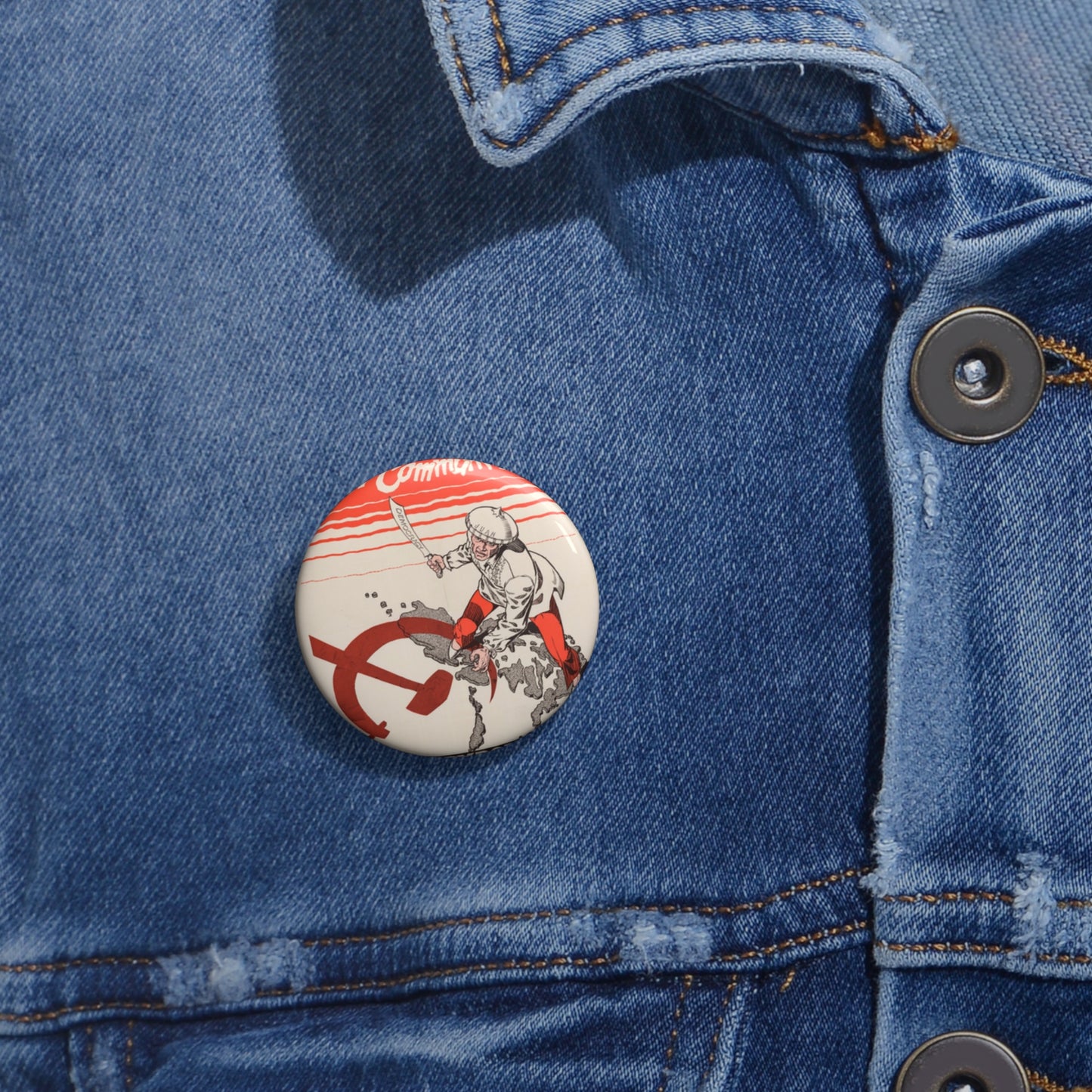 Stop Communism, Cold War American Propaganda poster Pin Buttons with Crisp Design