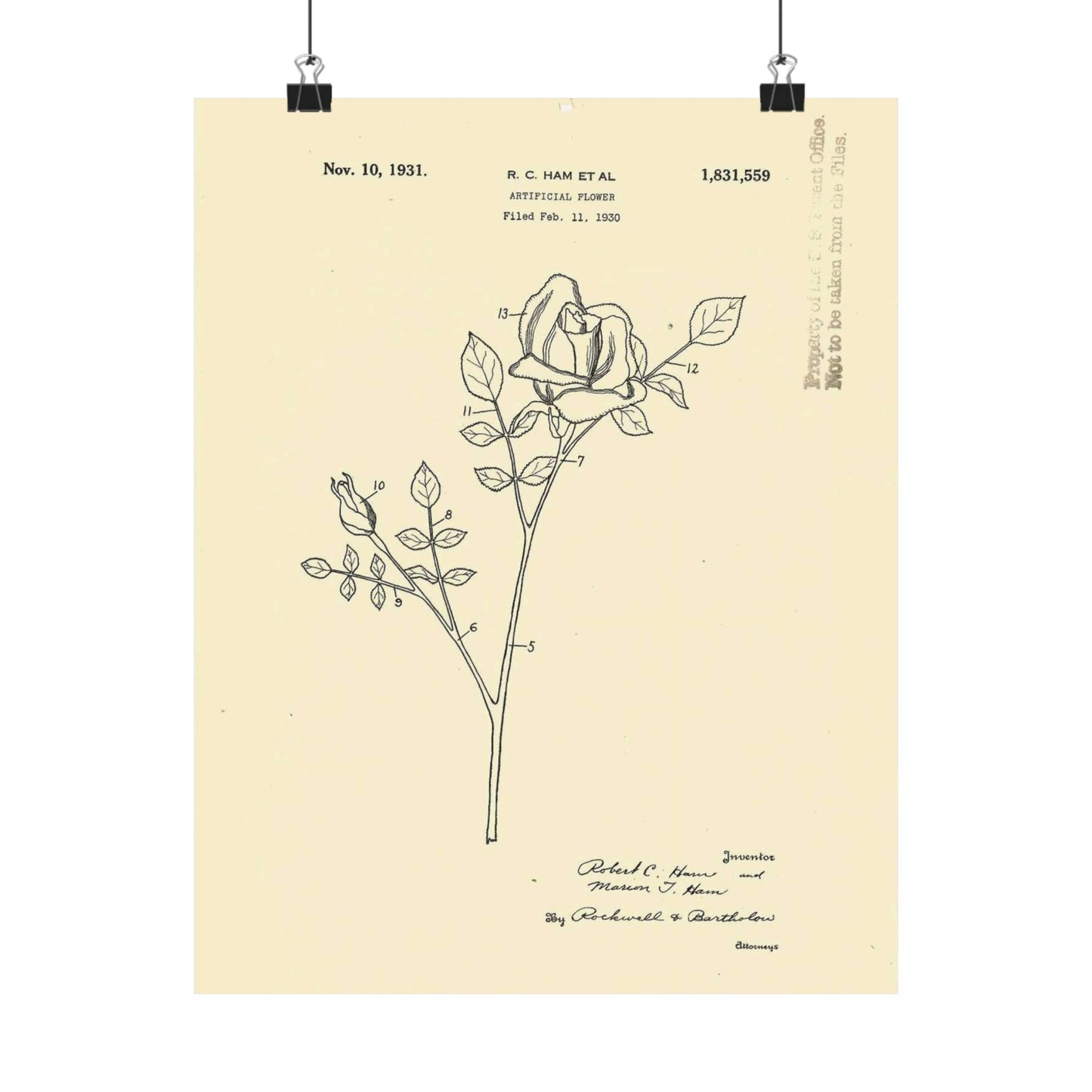 Patent Case File No. 1,831,559, Artificial Flower, Inventor(s)- Robert C. Ham and Marion T. Ham. - DPLA - 08745302078898b8870d70b04cb216a9 (page 5) High Quality Matte Wall Art Poster for Home, Office, Classroom