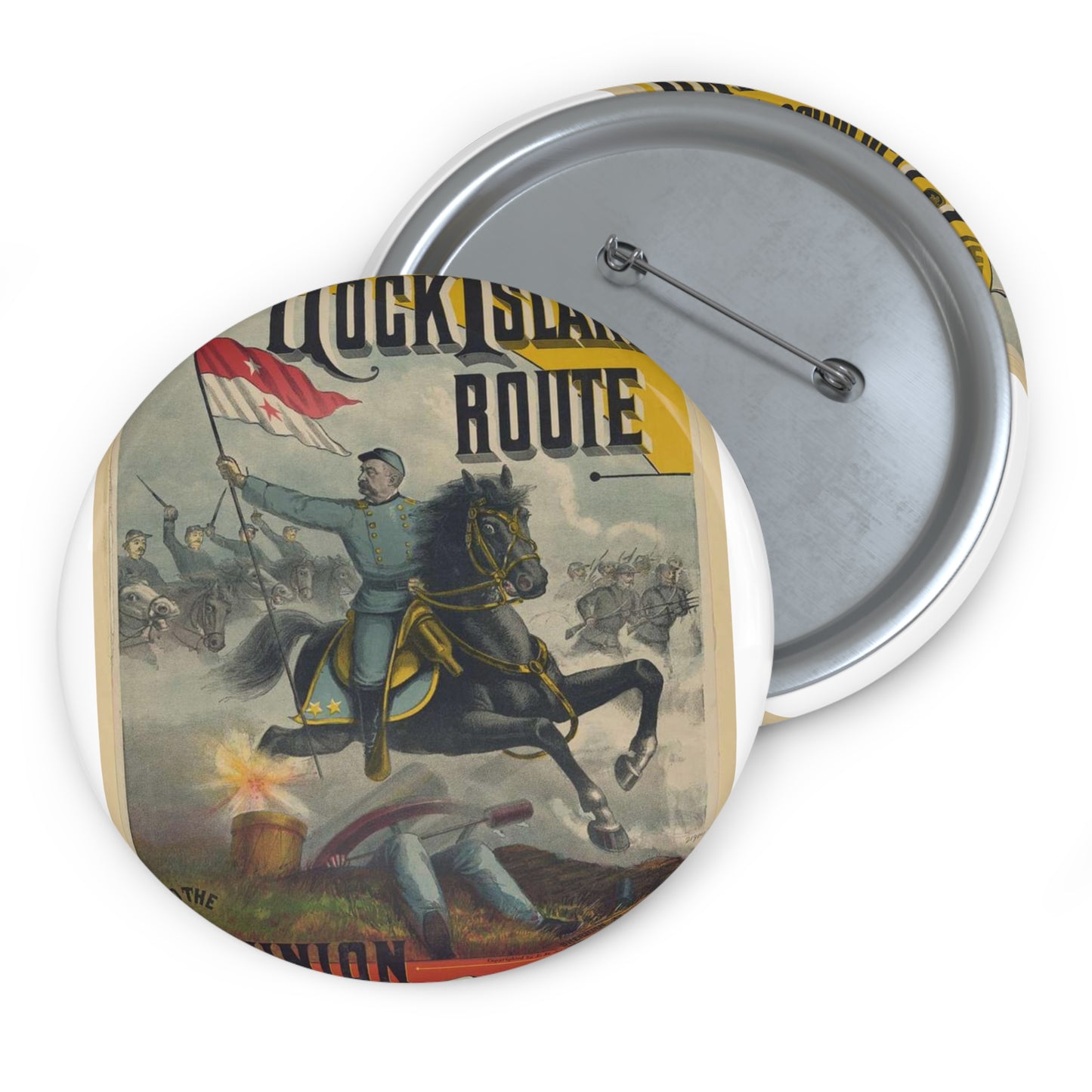 ... The Great Rock Island route to the reunion of the Grand Army of the Republic... Pin Buttons with Crisp Design