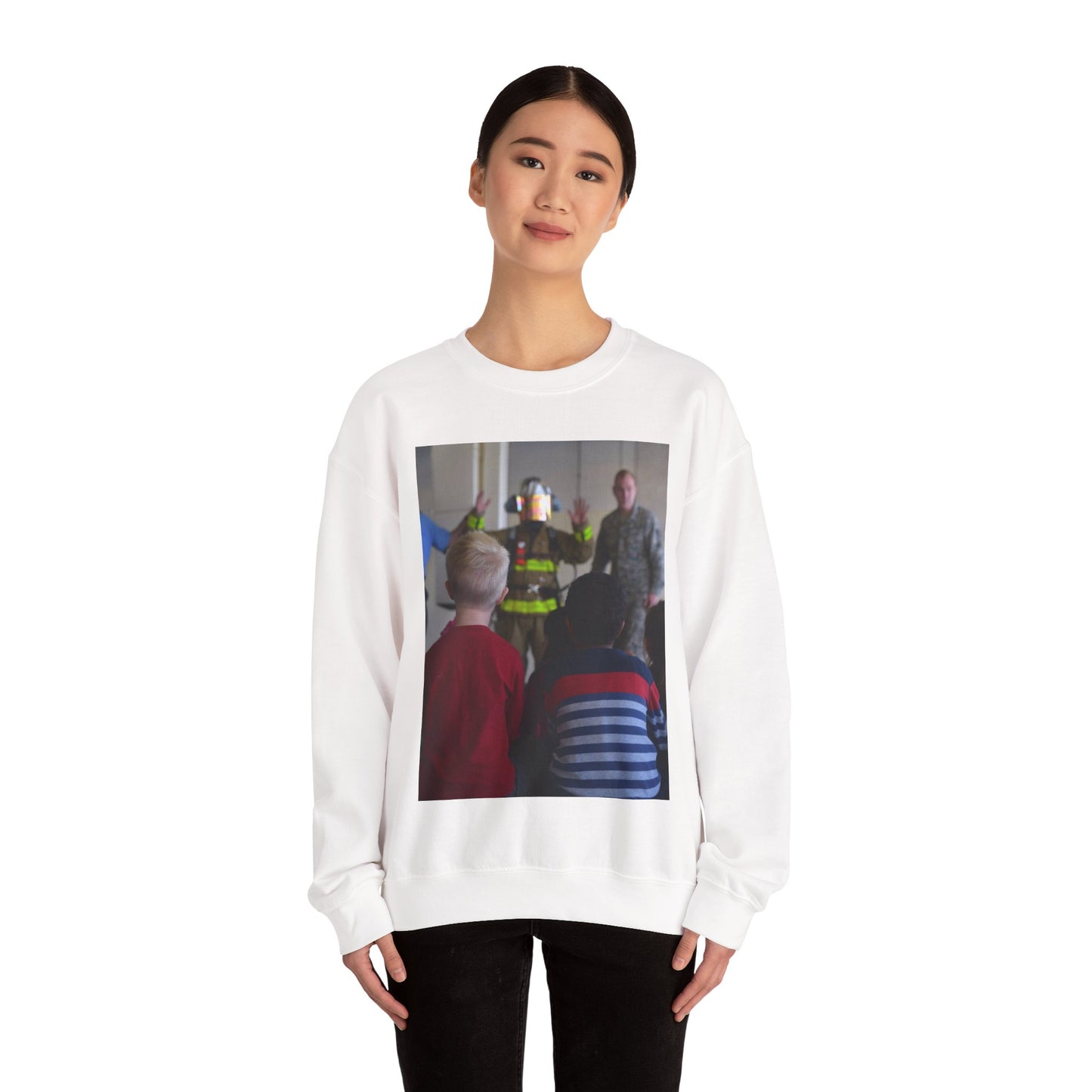 Students from Samuel P. Langley Elementary School, White Heavy Blend Adult Crew Neck SweatShirt