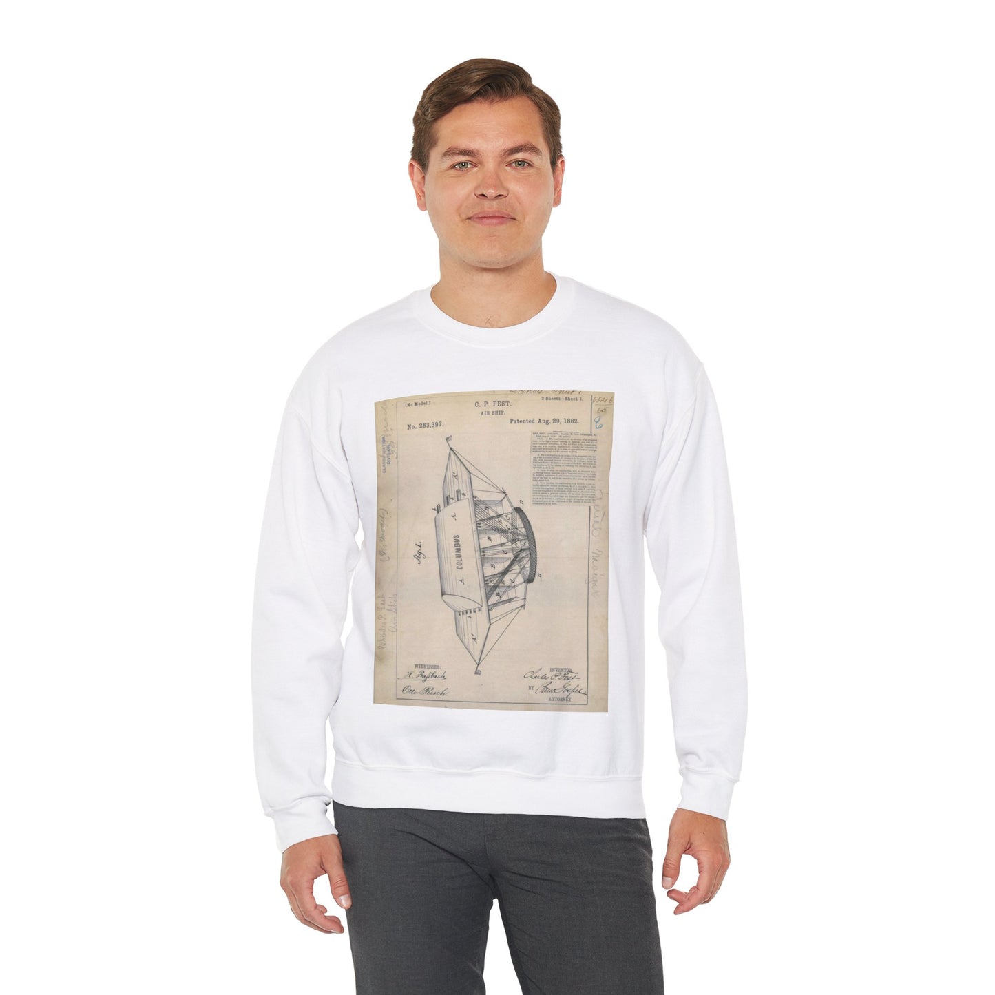 Patent drawing - for C. P. Fest's Air Ship Public domain image White Heavy Blend Adult Crew Neck SweatShirt