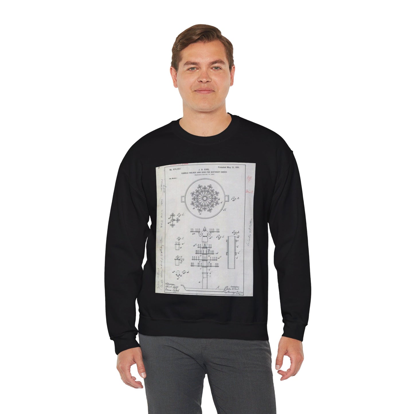 Patent drawing - for J. A. Earl's Candle Holder and Dish for Birthday Cakes Public domain image Black Heavy Blend Adult Crew Neck SweatShirt