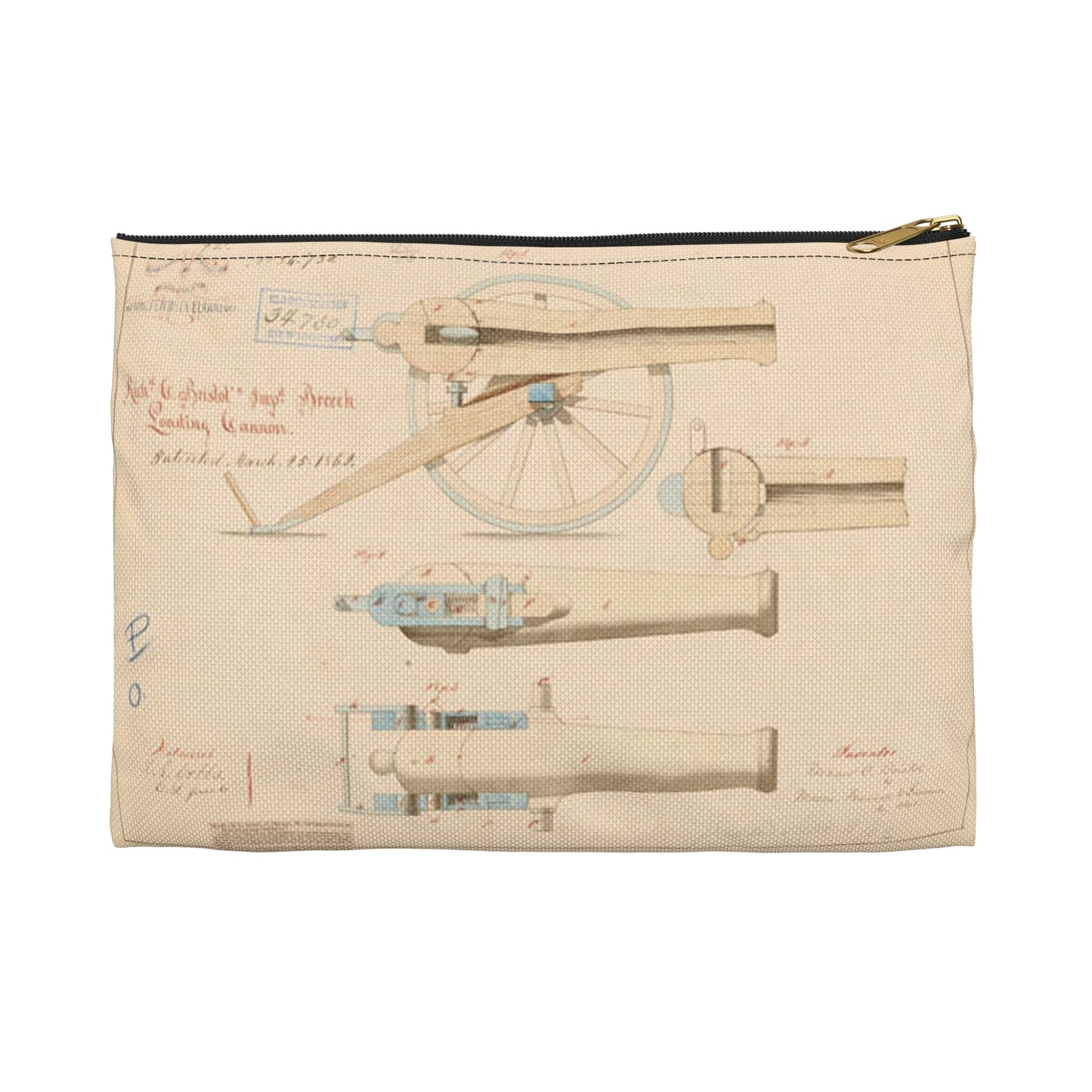 Patent drawing - Drawing of Improved Breech Loading Cannon Public domain image Large Organizer Pouch with Black Zipper