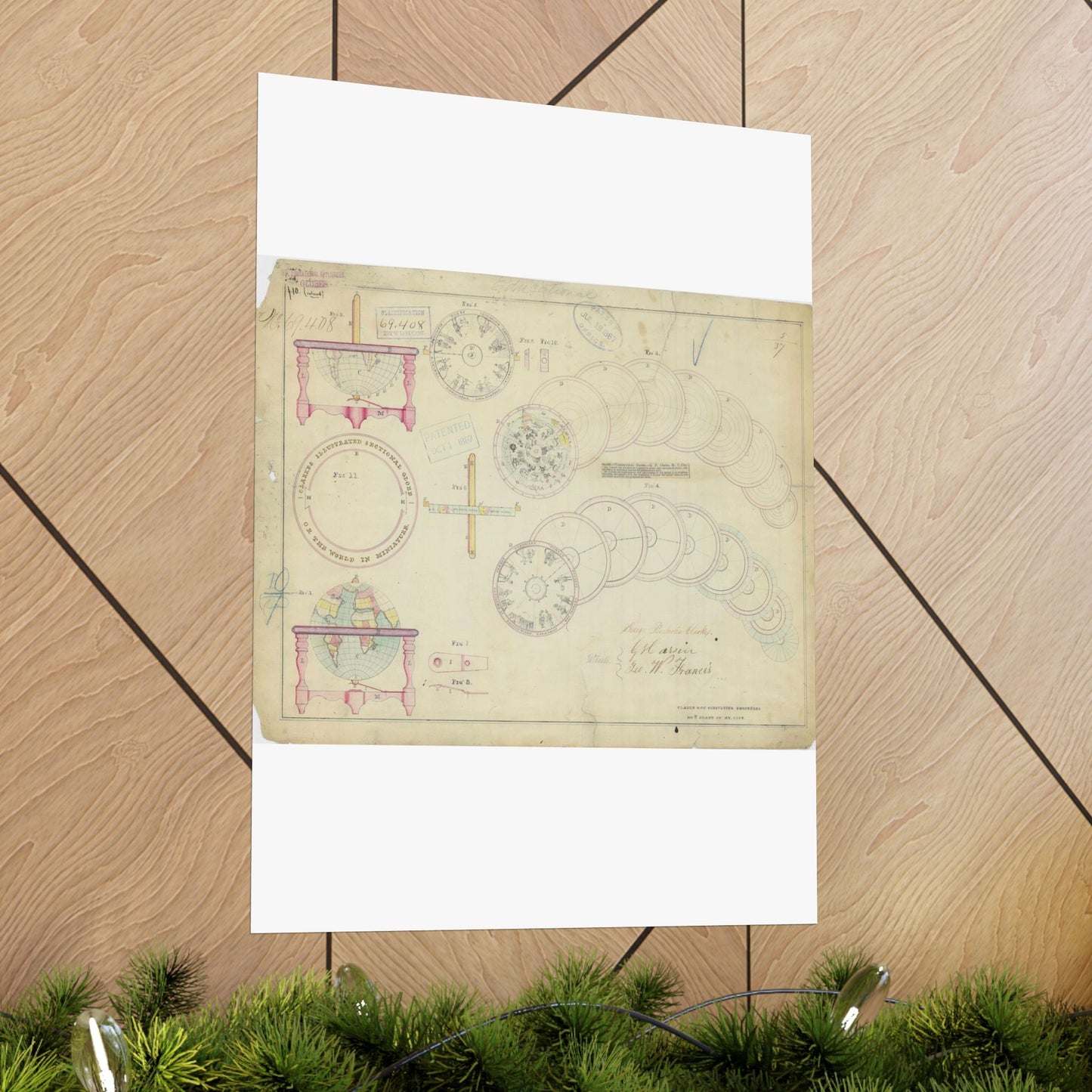 Patent drawing - Drawing of a Terrestrial Globe Public domain image High Quality Matte Wall Art Poster for Home, Office, Classroom
