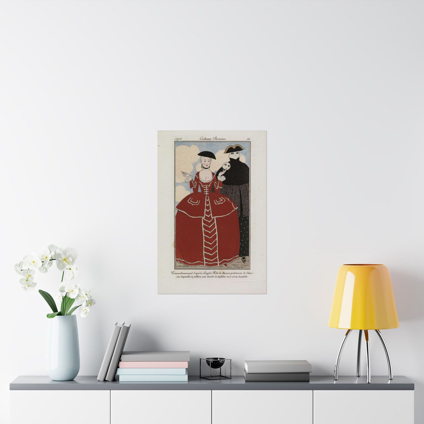 Fancy dress (Travestissement d'aprés Longhi - Robe de damas galonnée de blanc sur laquelle on jettera une baiite de taffetas noir et de dentelle) (CBL WEp 0847) High Quality Matte Wall Art Poster for Home, Office, Classroom