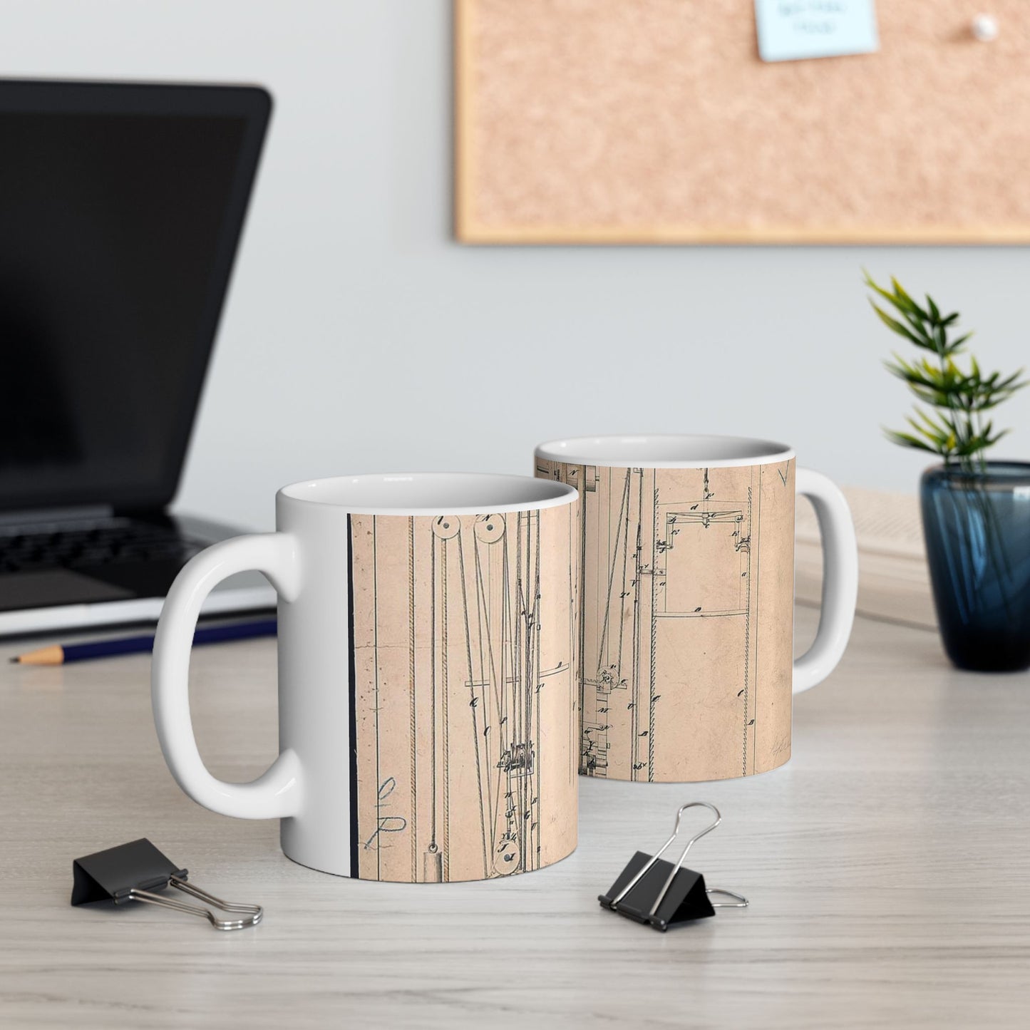 Patent drawing - Elisha Otis's Elevator Public domain image Beautiful Novelty Ceramic Coffee Mug 11oz