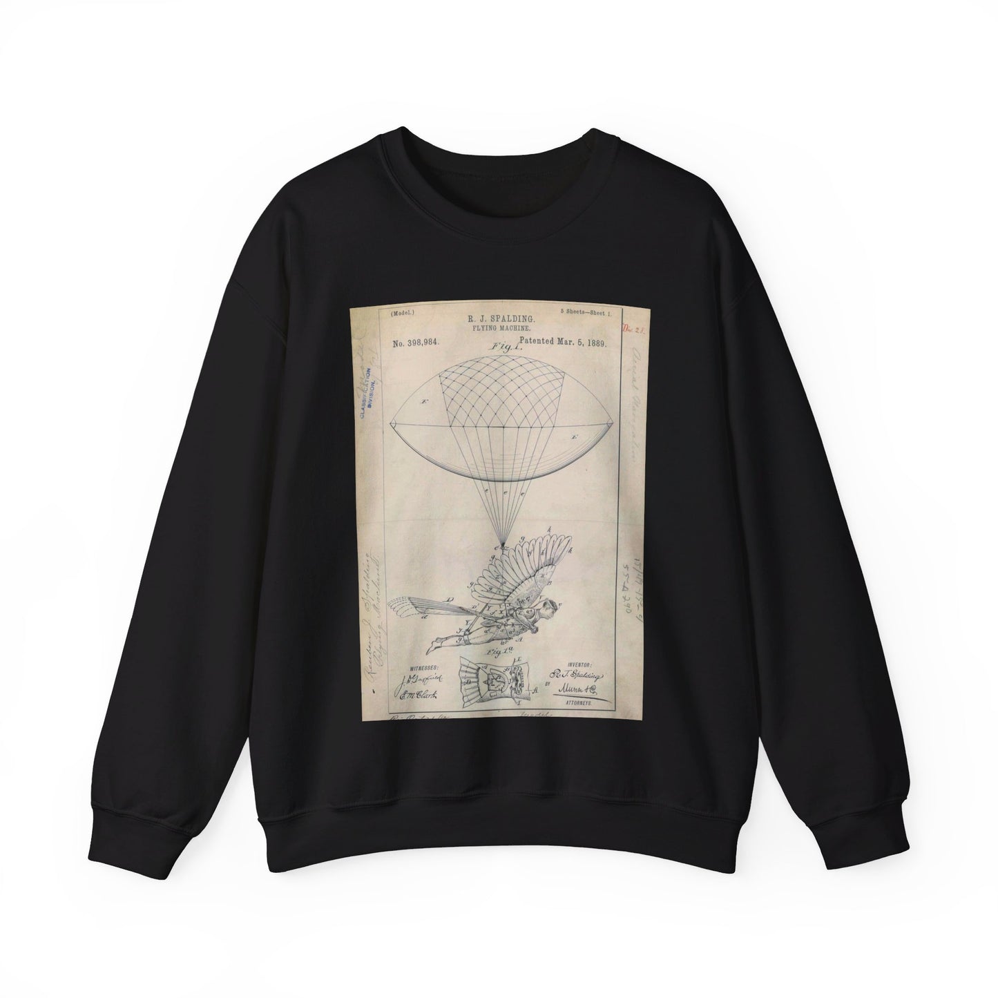 Patent drawing - for R. J. Spalding's Flying Machine Public domain image Black Heavy Blend Adult Crew Neck SweatShirt