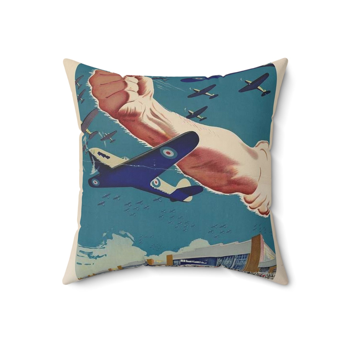 Our Answer All-Out Production, Canada, WWII Propaganda Poster Decorative Accent Square Pillow